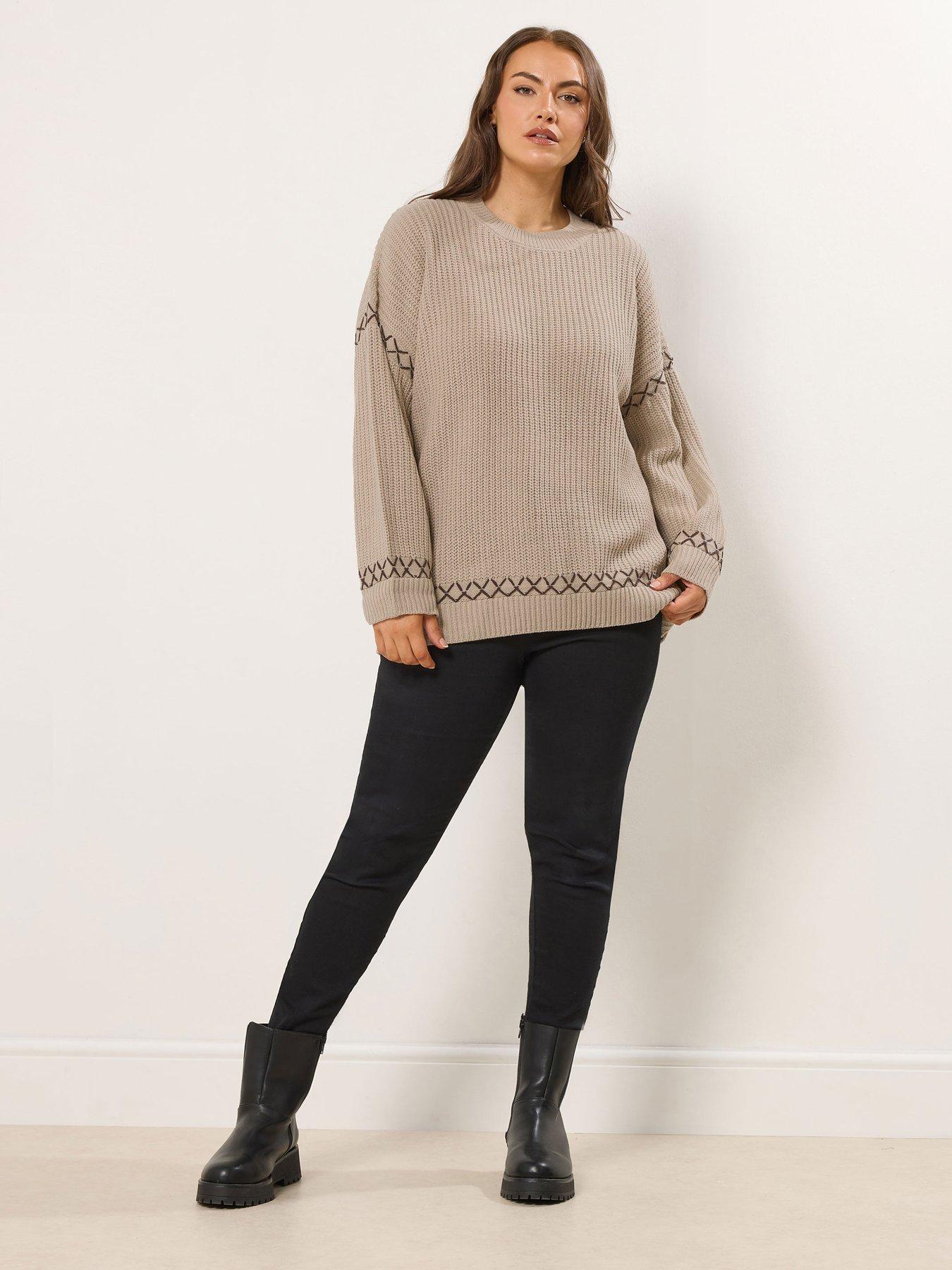 Image 3 of 4 of Yours Curve Blanket Stitch Jumper - Natural