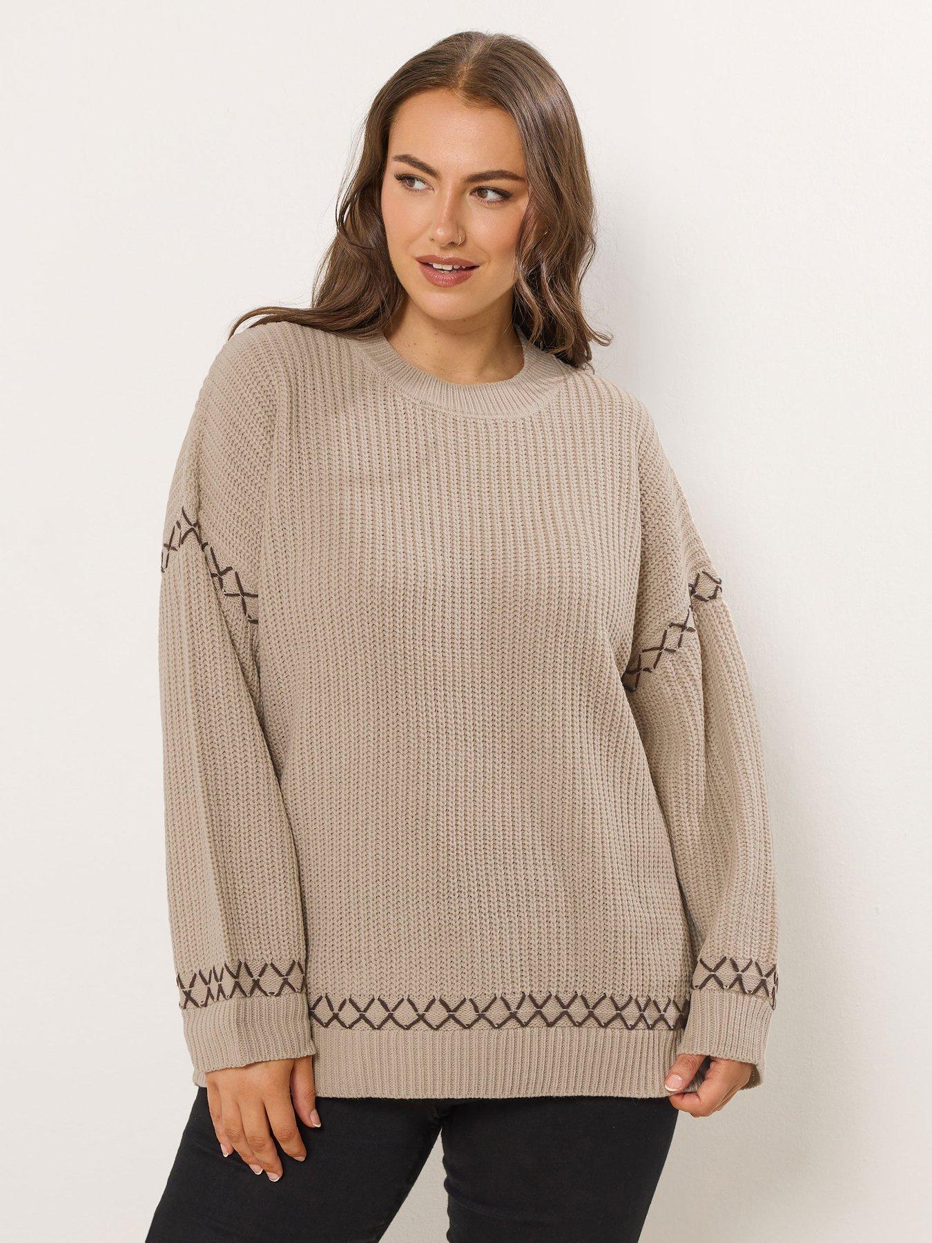 Image 4 of 4 of Yours Curve Blanket Stitch Jumper - Natural