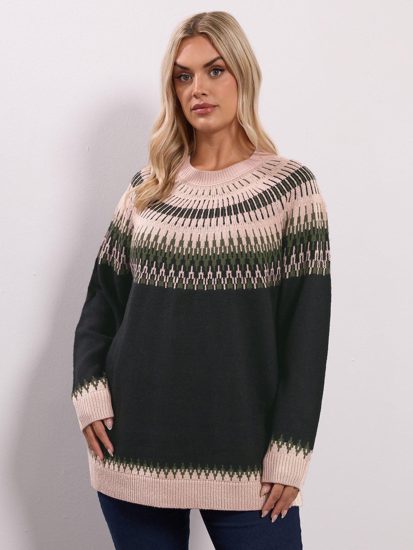 Yours Curve Fairisle Jumper - Black