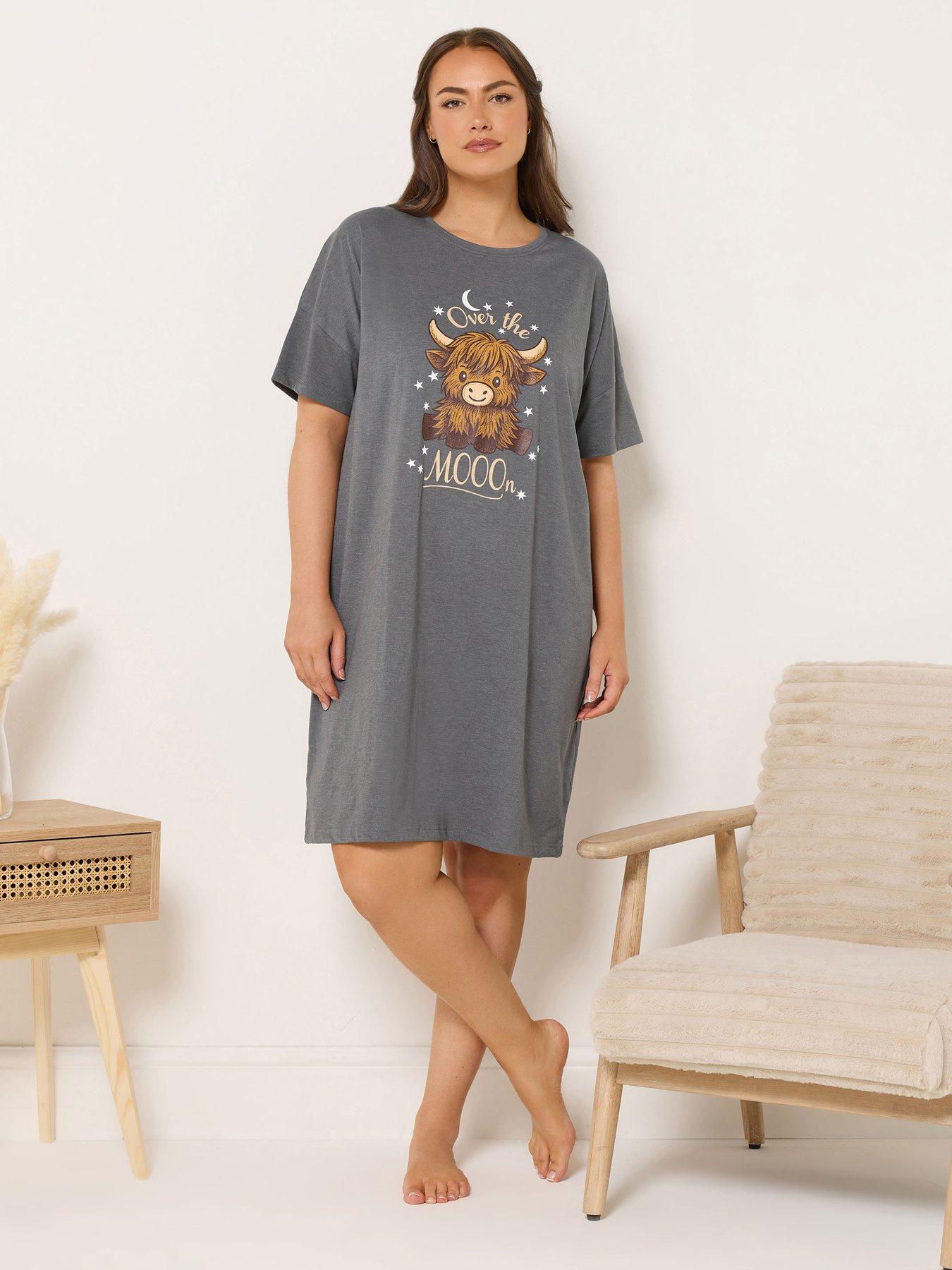 Yours Curve Highland Cow Sleeptee Nightdress - Grey