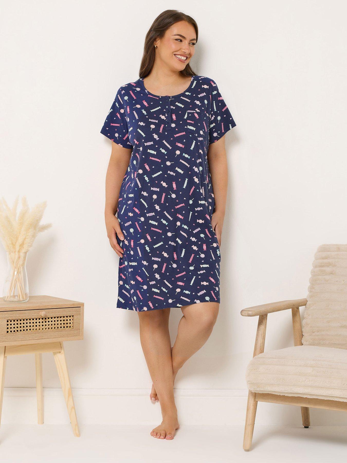 Image 3 of 4 of Yours Curve Sweets Placket Nightdress - Blue