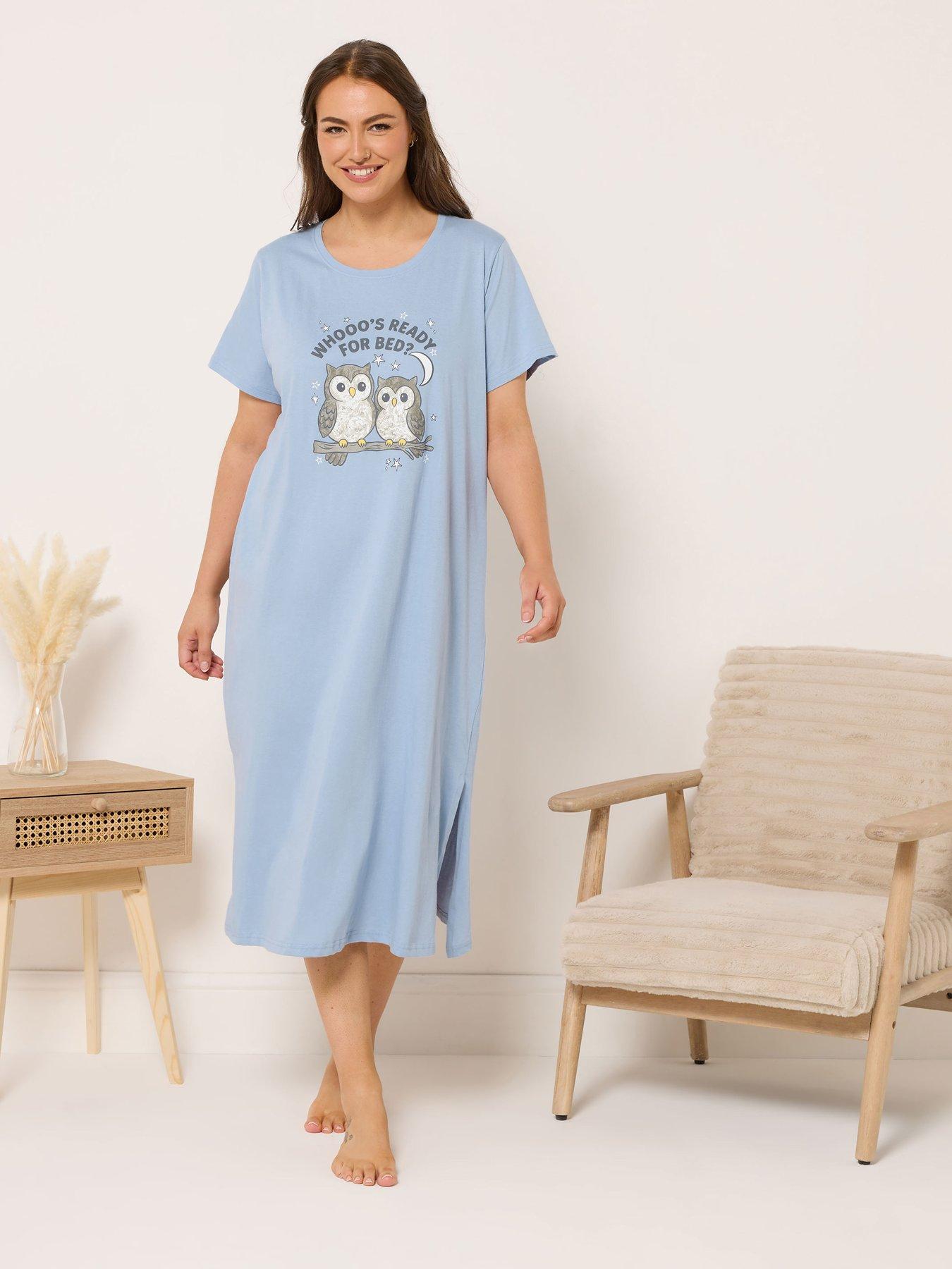  image of yours-curve-ready-for-bed-owl-nightdress-blue