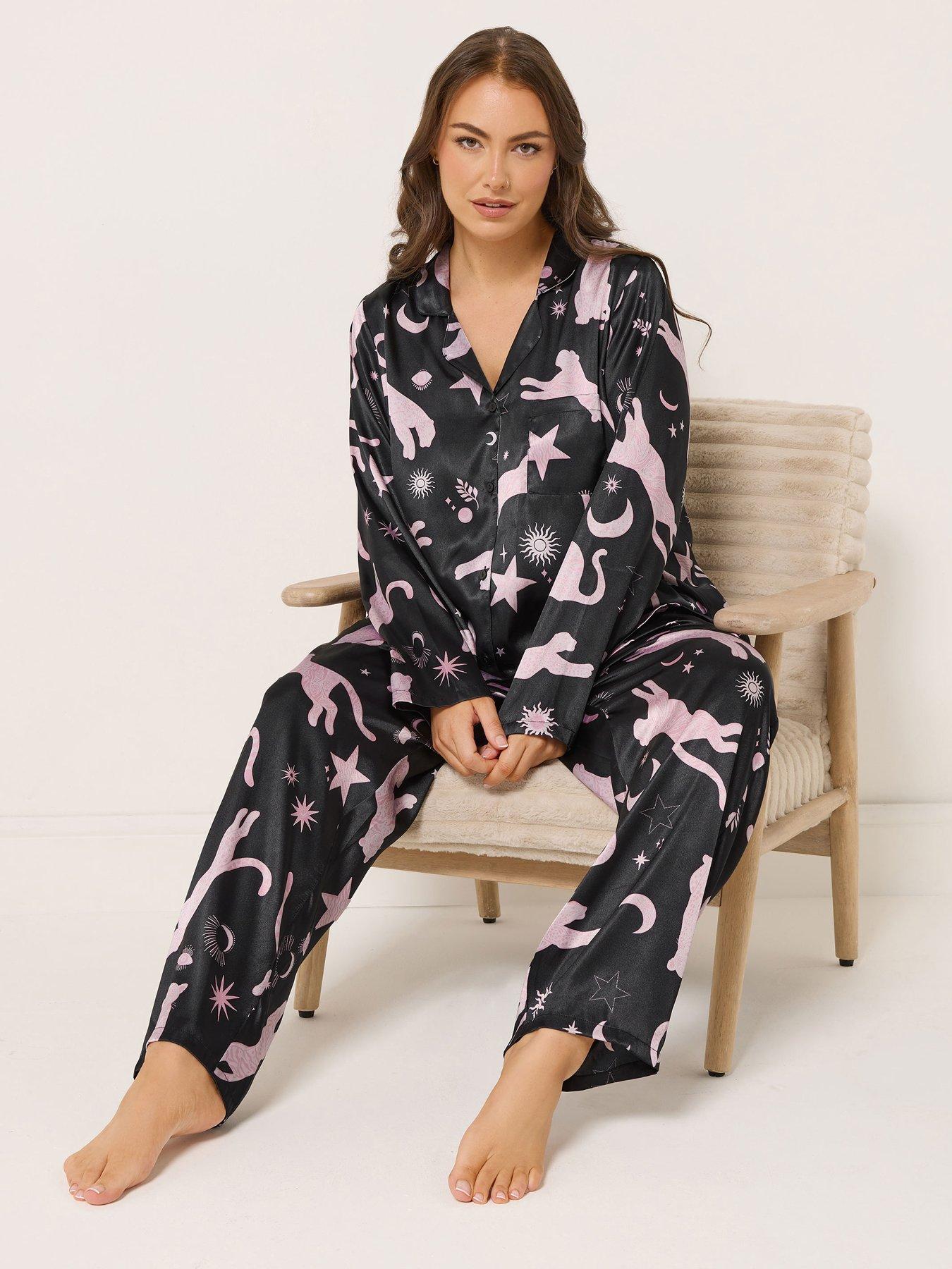 Yours Curve Conversational Satin Pj Set - Blue