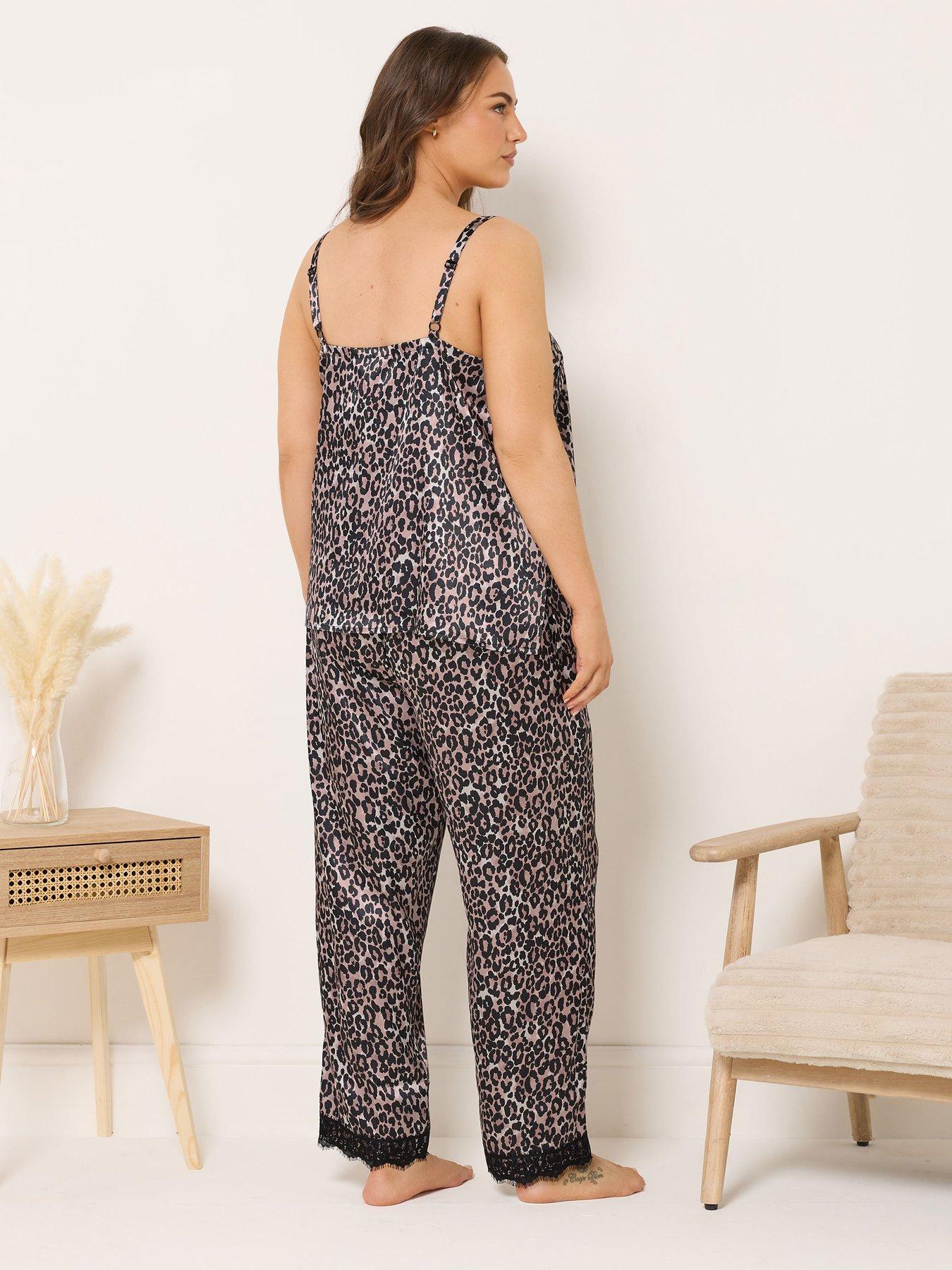  image of yours-curve-animal-satin-lace-cami-pj-set-animal-print