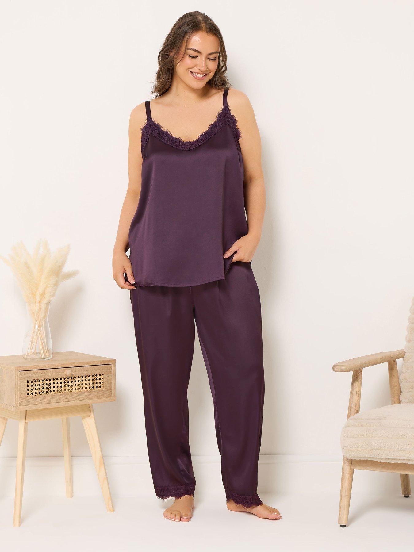 Yours Curve Satin Lace Cami Pj Set - Red
