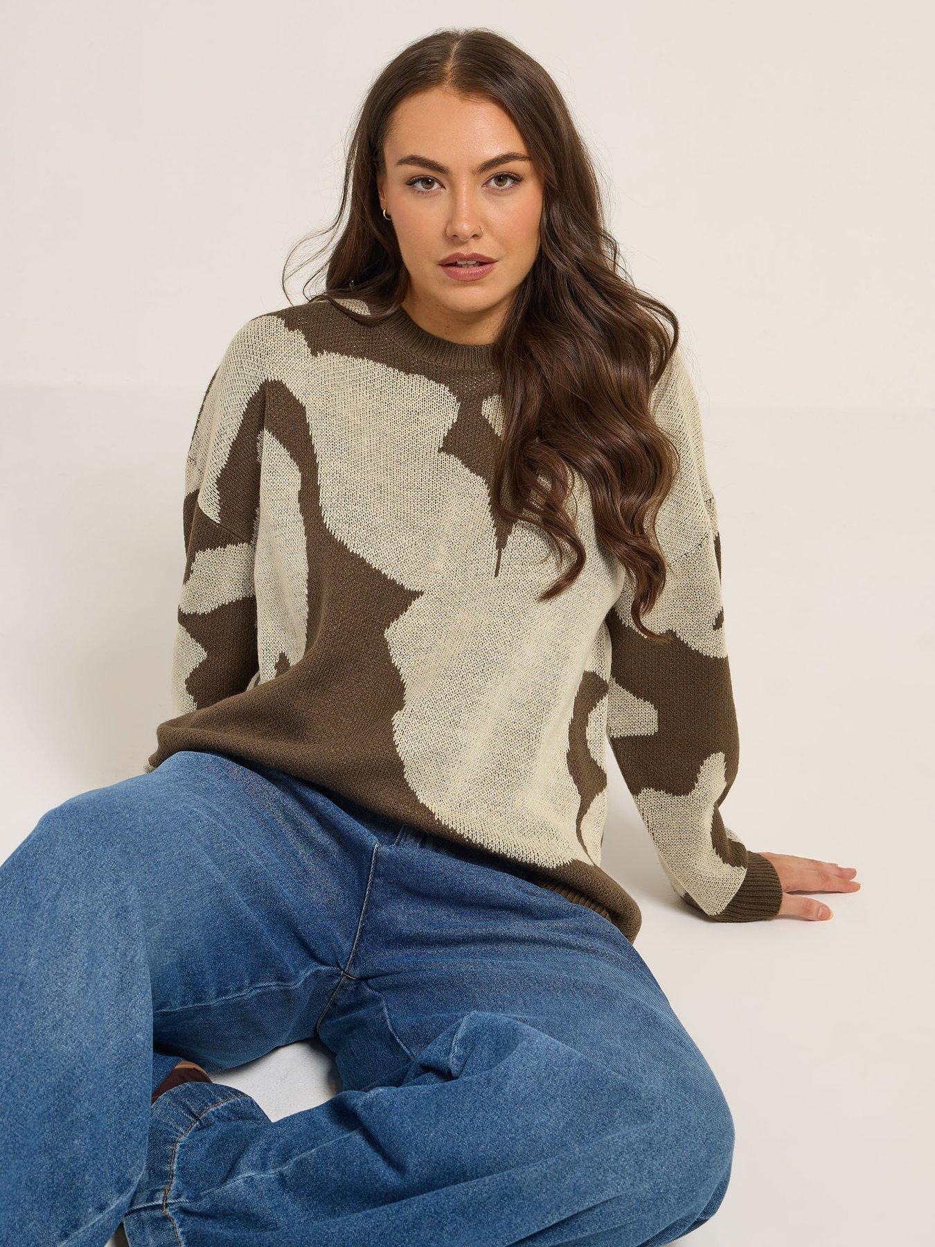 Yours Curve Blurred Floral Jumper - Brown