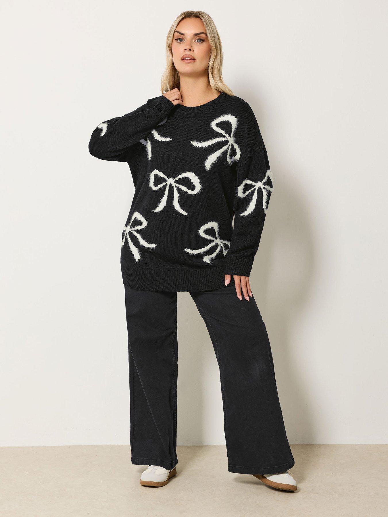 Image 3 of 4 of Yours Curve Fluffy Bow Jumper - Black