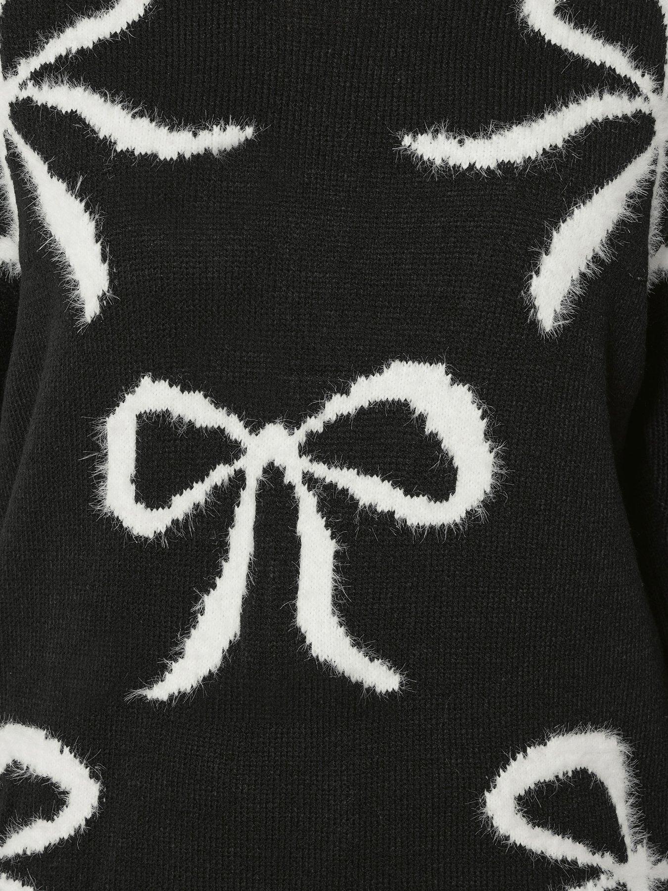 Image 4 of 4 of Yours Curve Fluffy Bow Jumper - Black