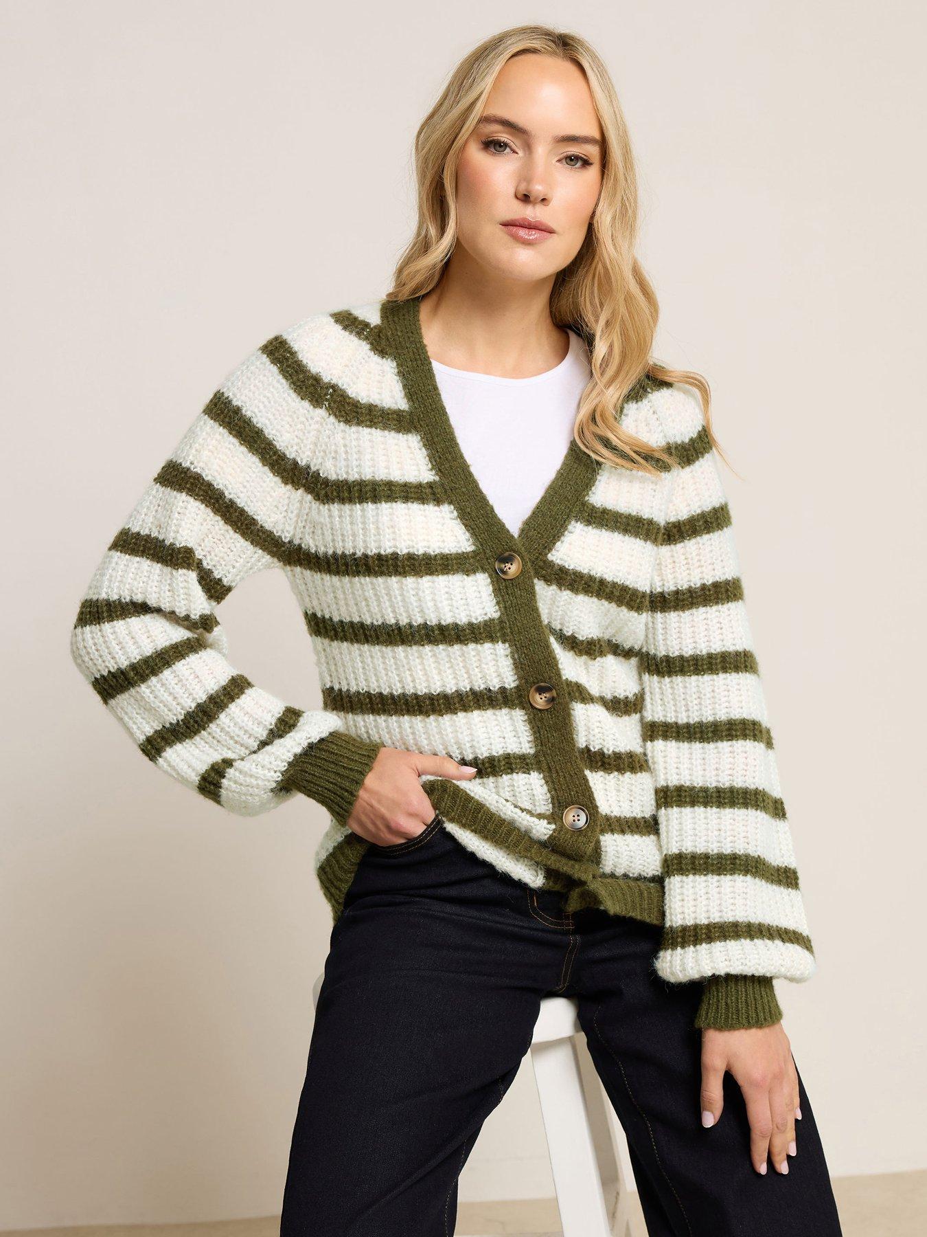 Long Tall Sally Khaki Stripe Cardigan - Green