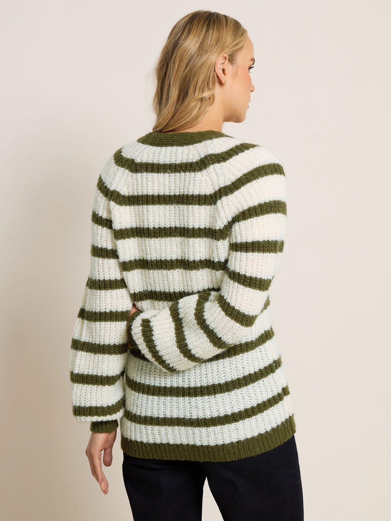 Image 2 of 4 of Long Tall Sally Khaki Stripe Cardigan - Green
