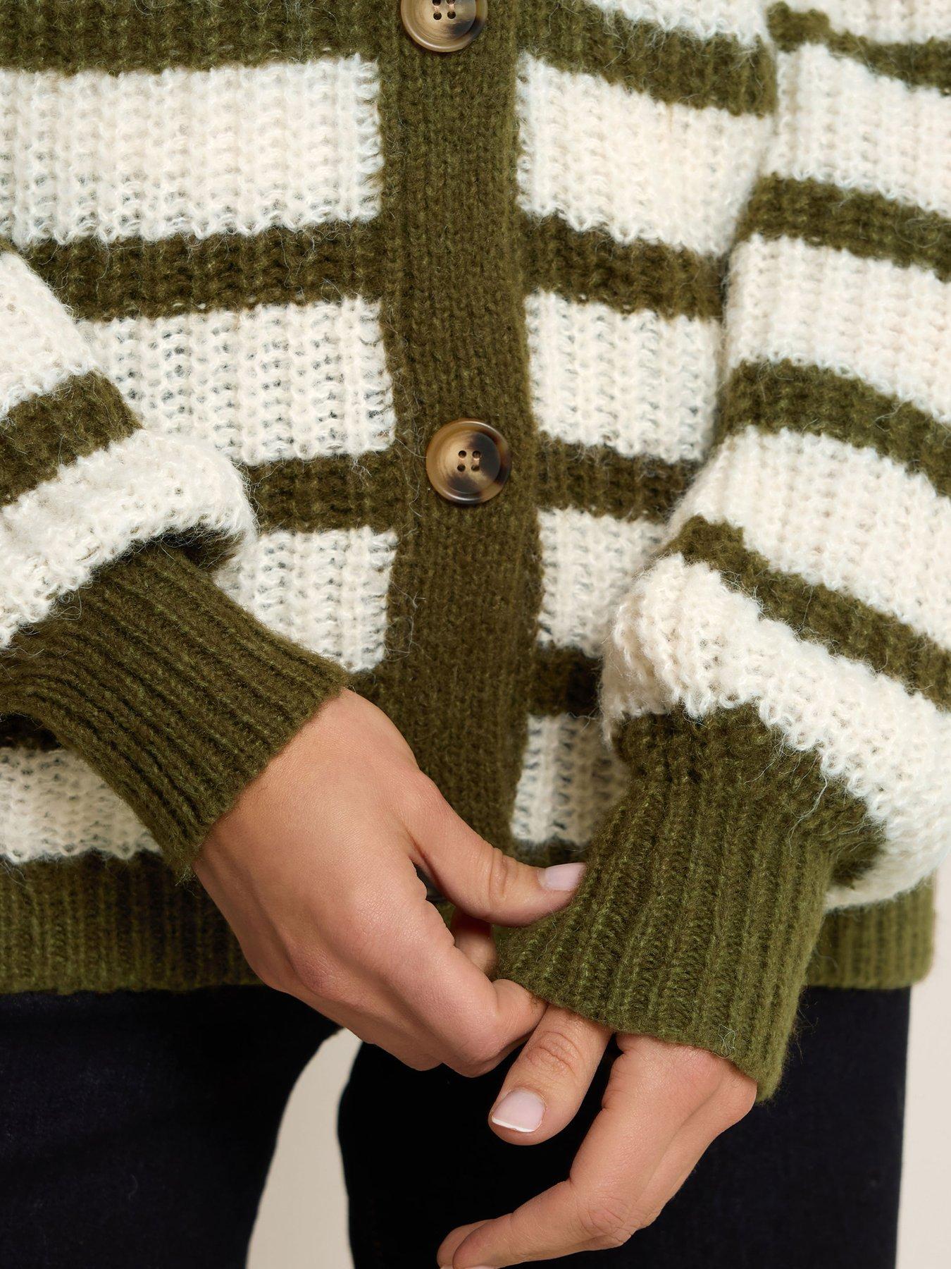 Image 4 of 4 of Long Tall Sally Khaki Stripe Cardigan - Green