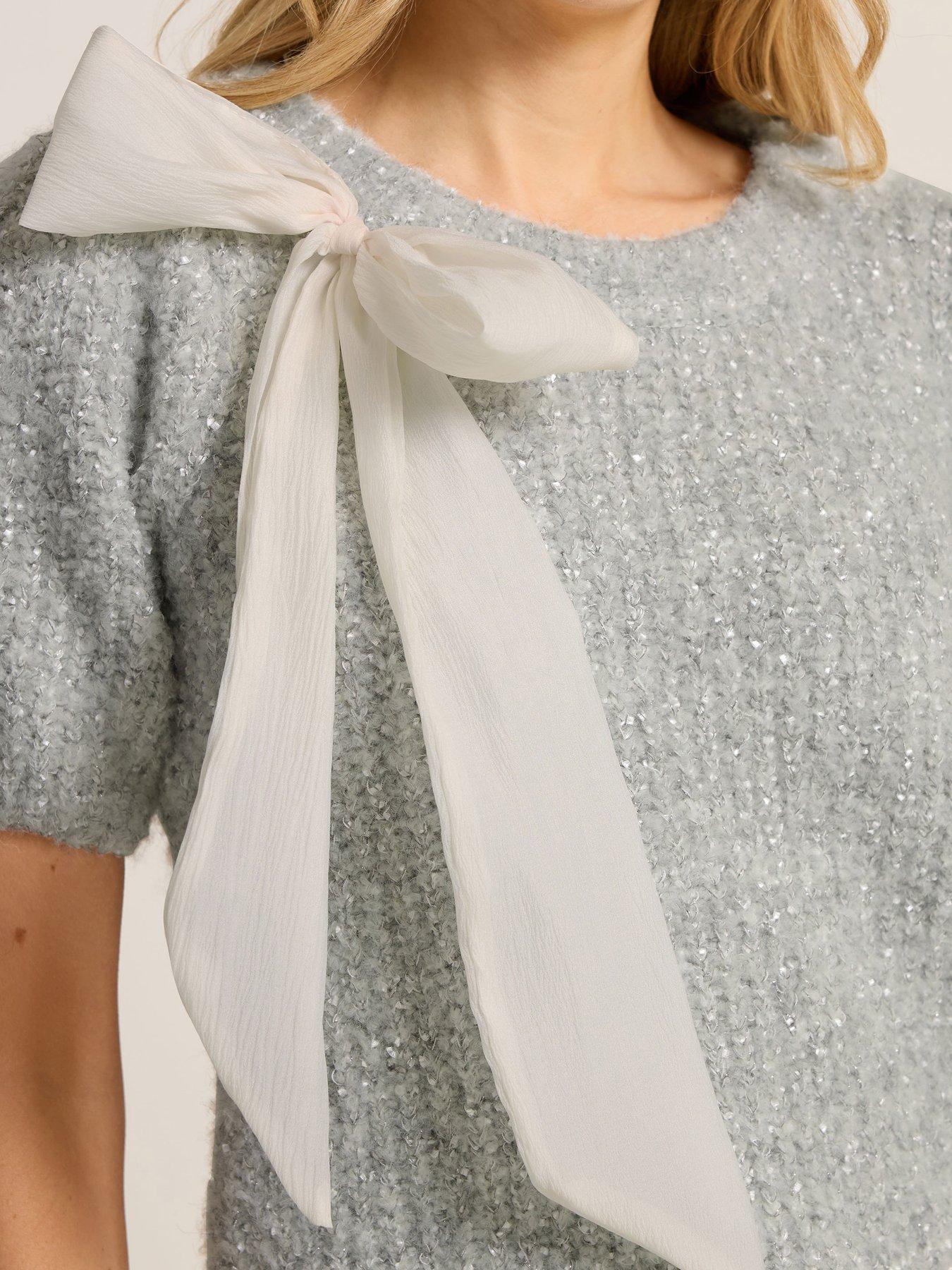 Image 4 of 4 of Long Tall Sally Bow Detail Jumper - Silver