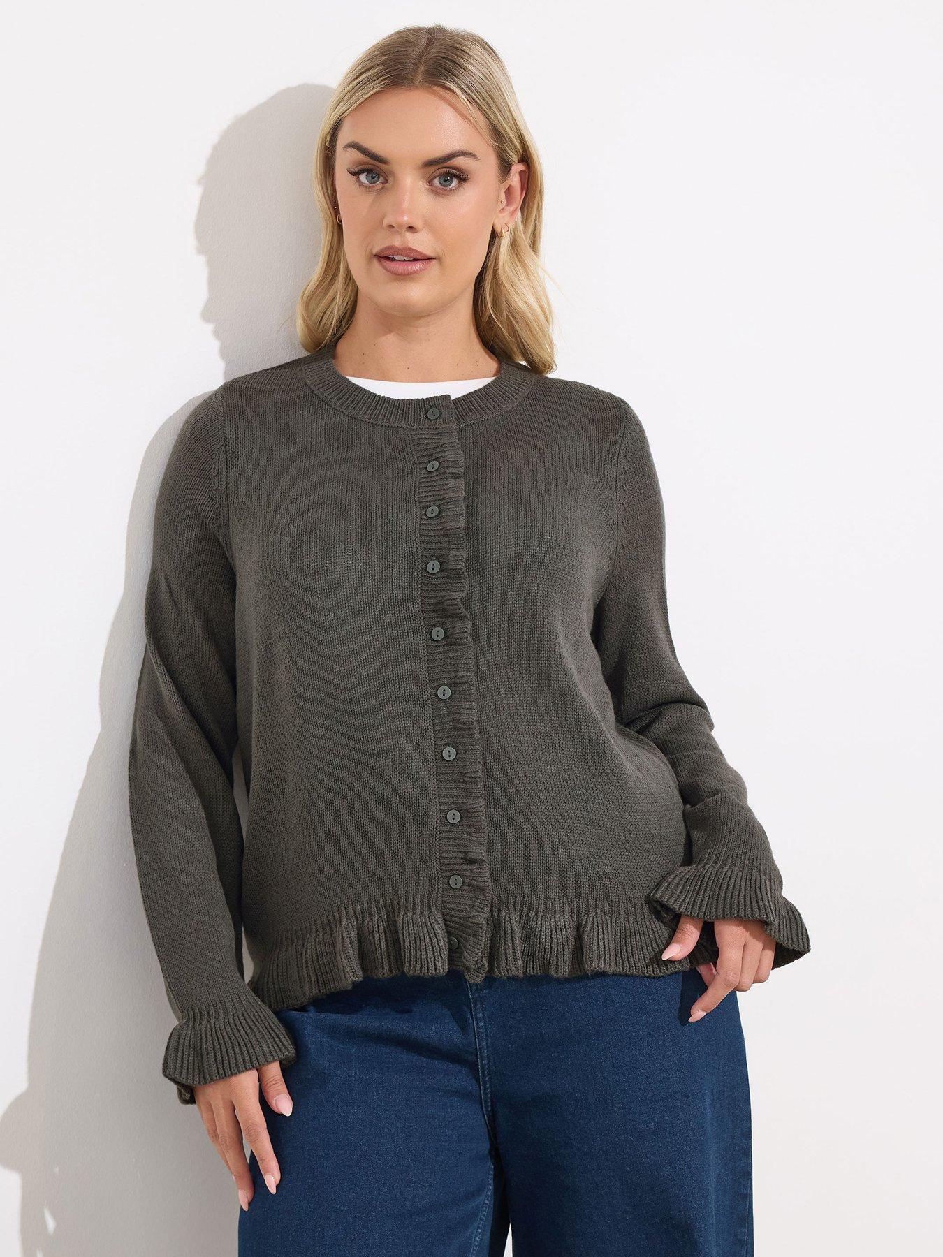 Yours Curve Frill Edge Cardigan - Grey
