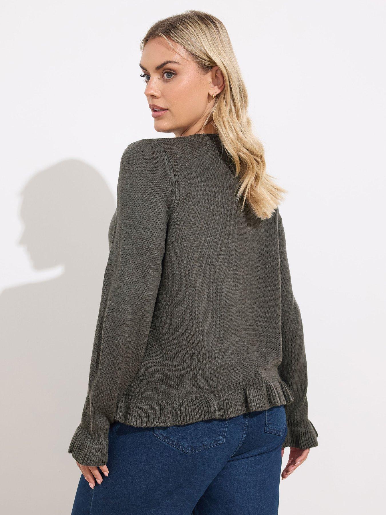 stillFront image of yours-curve-frill-edge-cardigan-grey