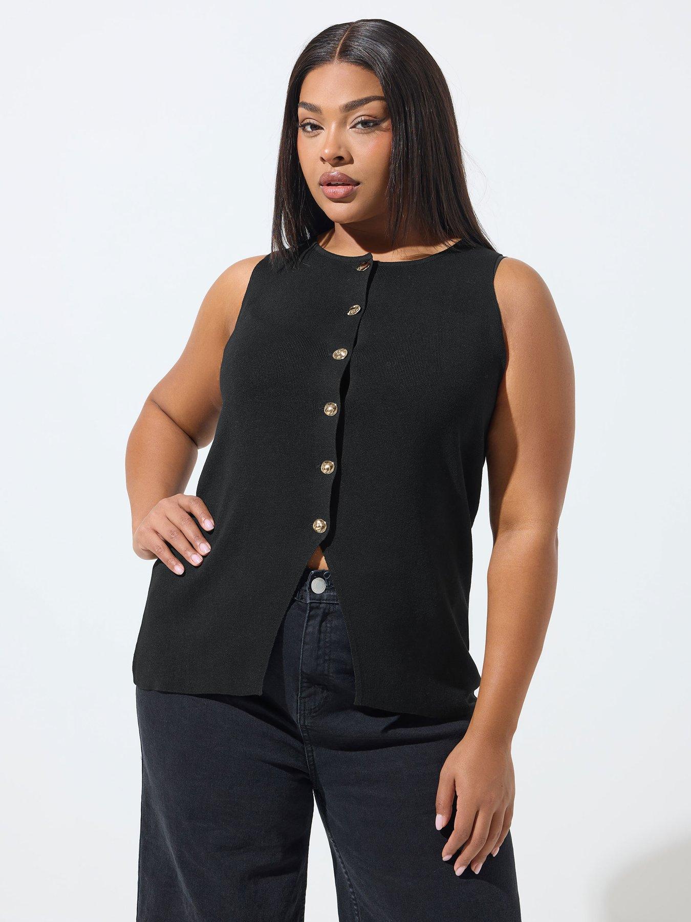 Yours Curve Knitted Waistcoat - Black