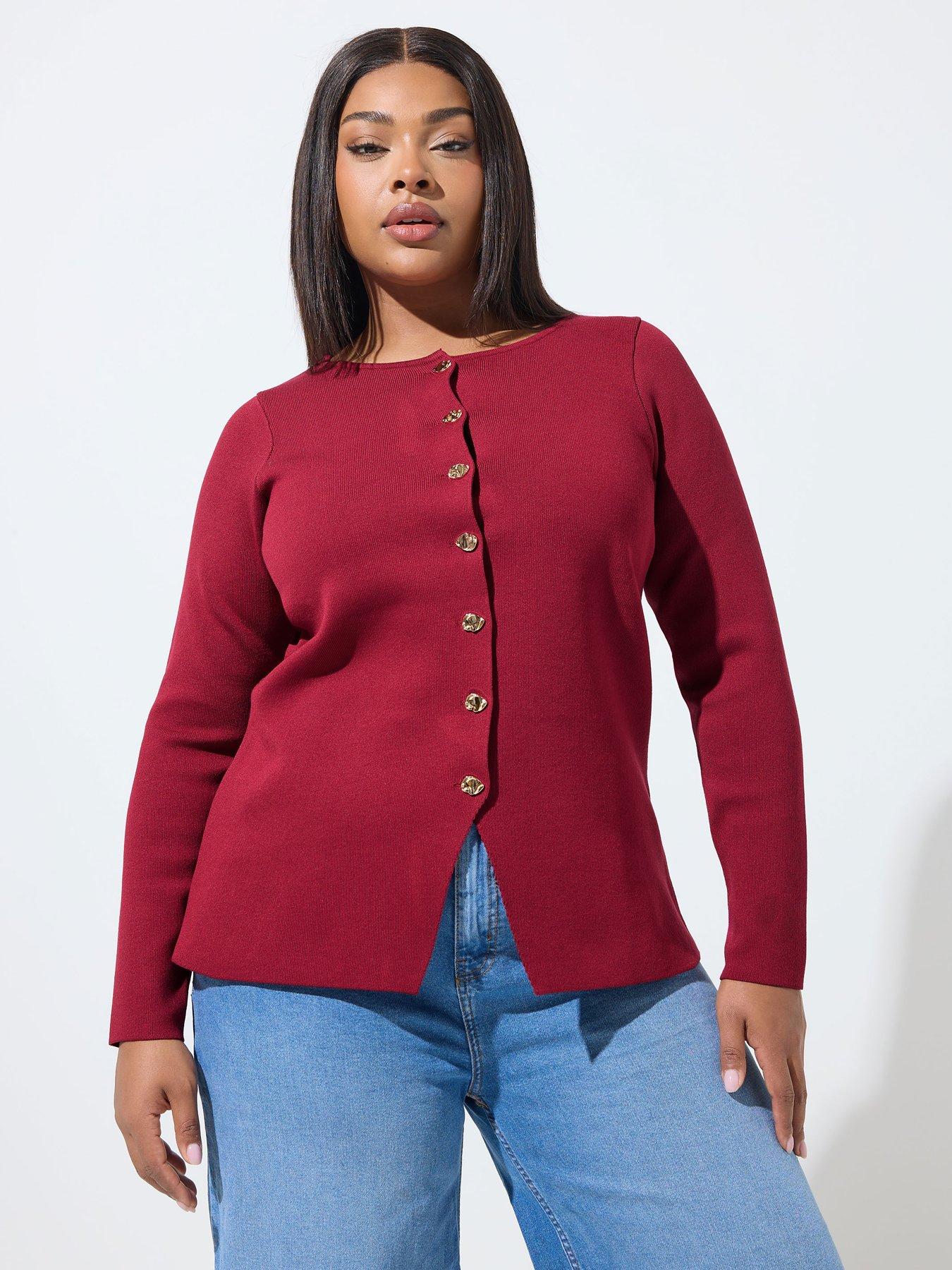 yours-curve-long-sleeve-button-knit-top-red