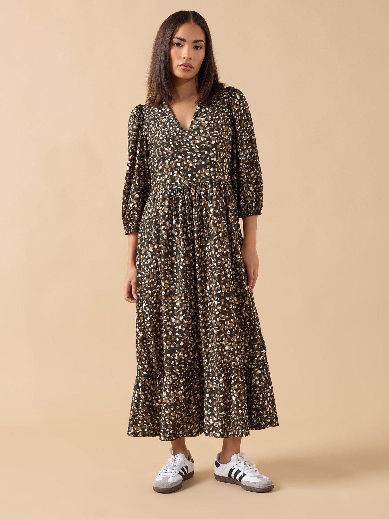  image of pixiegirl-petite-animal-print-midi-dress-brown