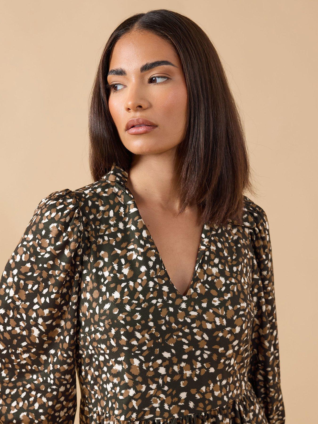  image of pixiegirl-petite-animal-print-midi-dress-brown