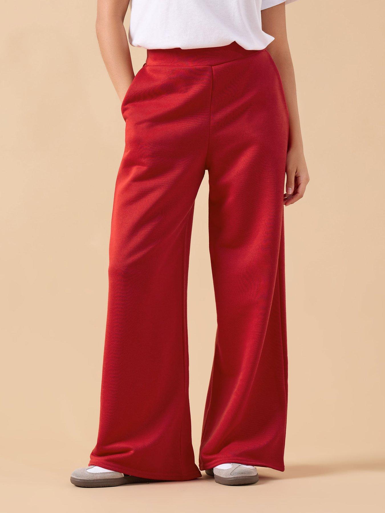 PixieGirl Petite Loop Back Wide Leg Jogger - Red