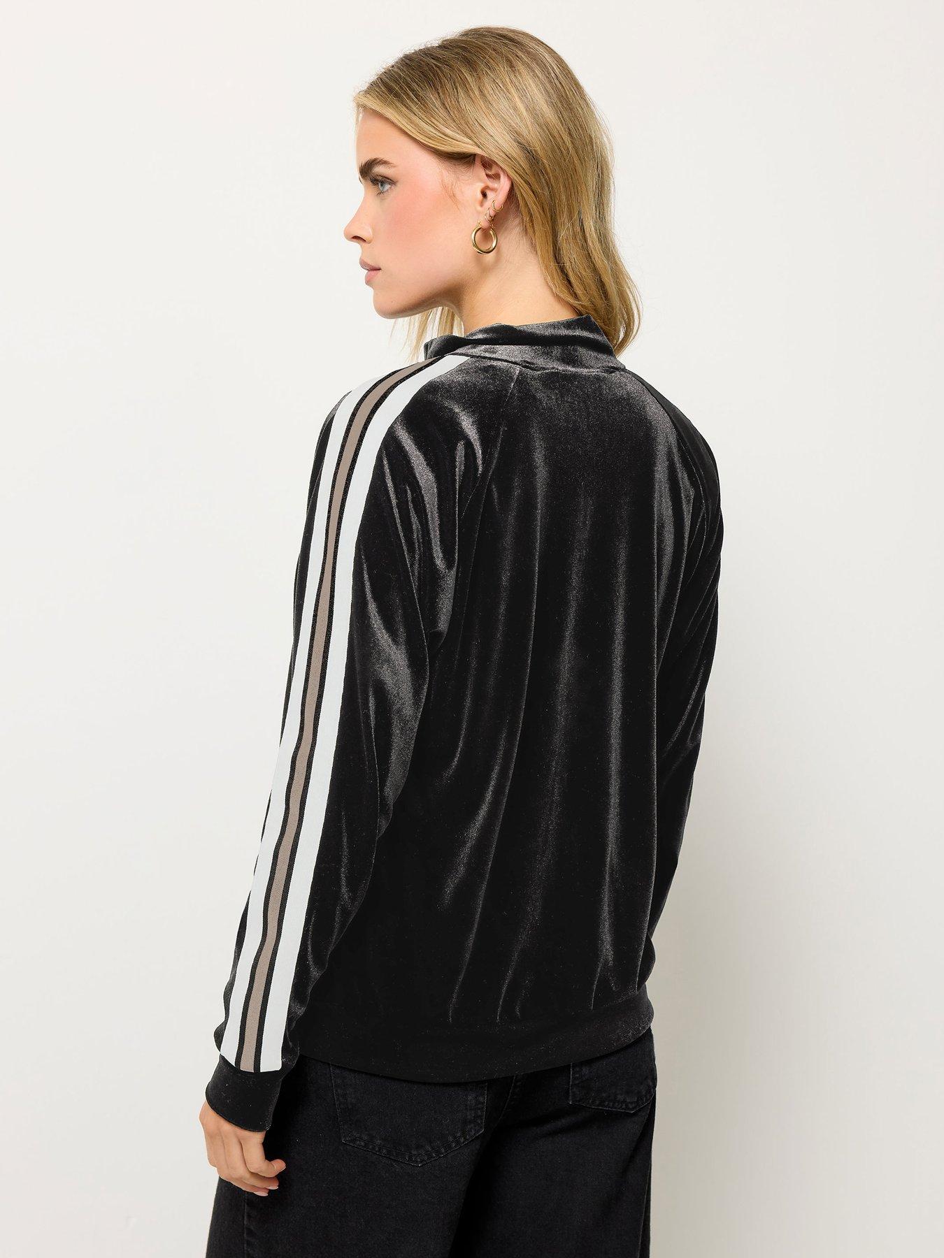 stillFront image of pixiegirl-petite-velour-side-stripe-track-jacket-black