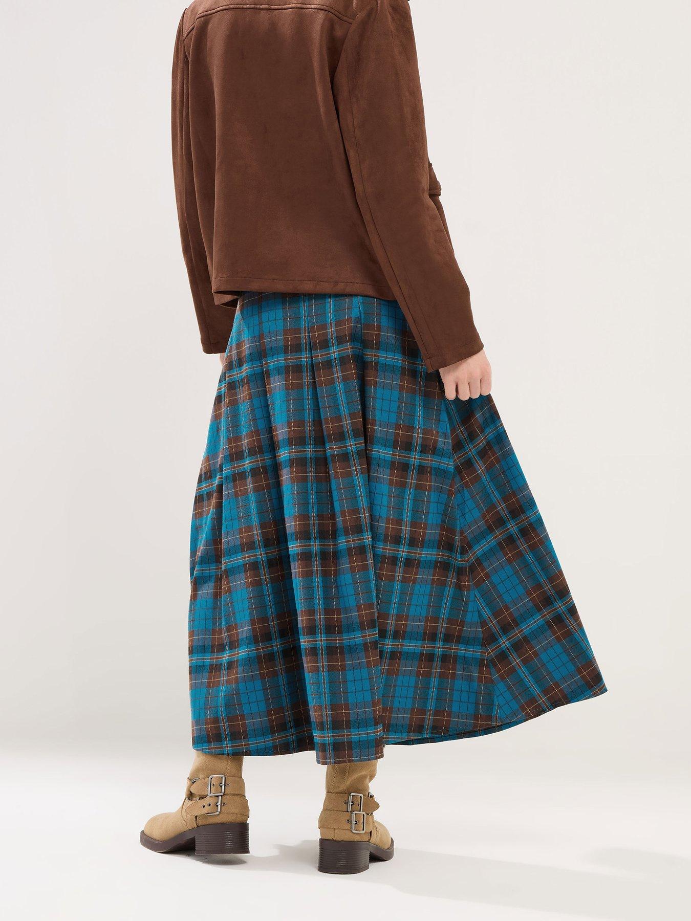  image of pixiegirl-petite-buckle-midi-skirt-check-print