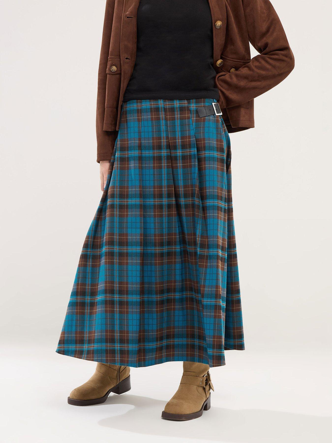  image of pixiegirl-petite-buckle-midi-skirt-check-print