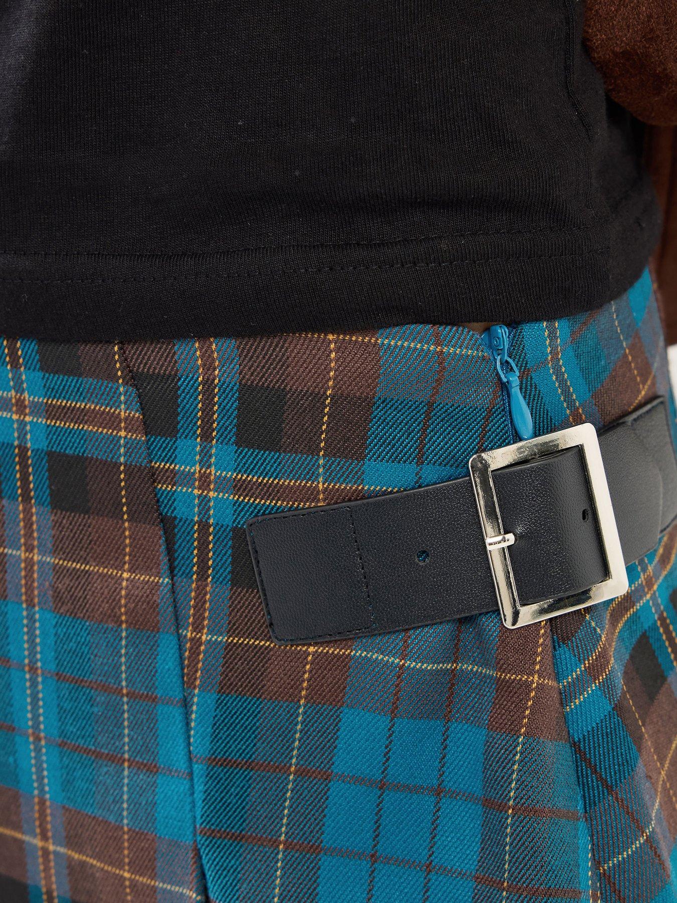  image of pixiegirl-petite-buckle-midi-skirt-check-print