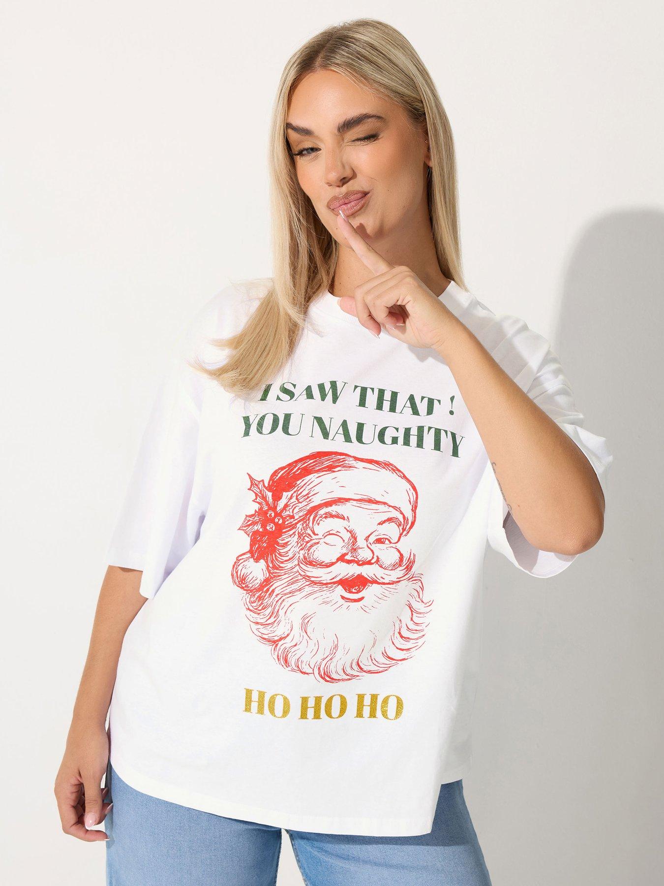 Yours Curve Naughty Ho Ho Ho T-Shirt - White