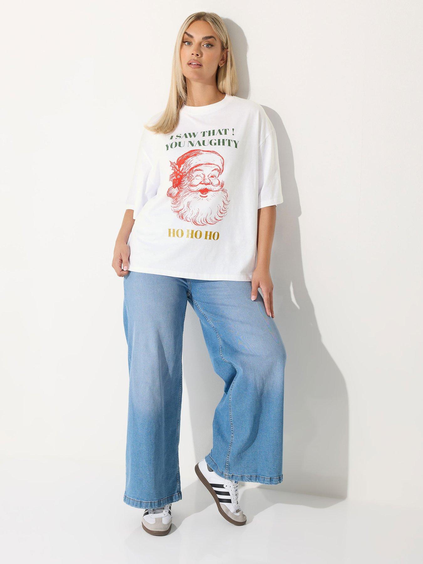 Image 3 of 4 of Yours Curve Naughty Ho Ho Ho T-Shirt - White