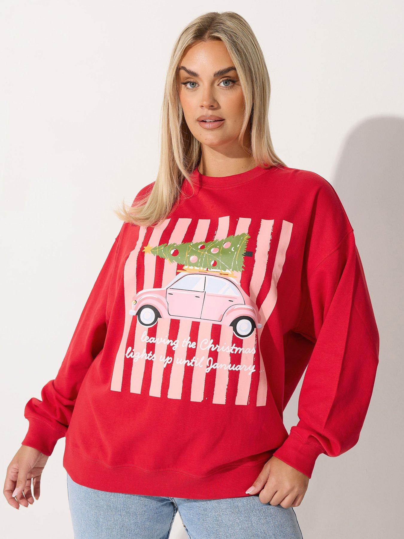Yours Curve Christmas Lights Jumper - Red