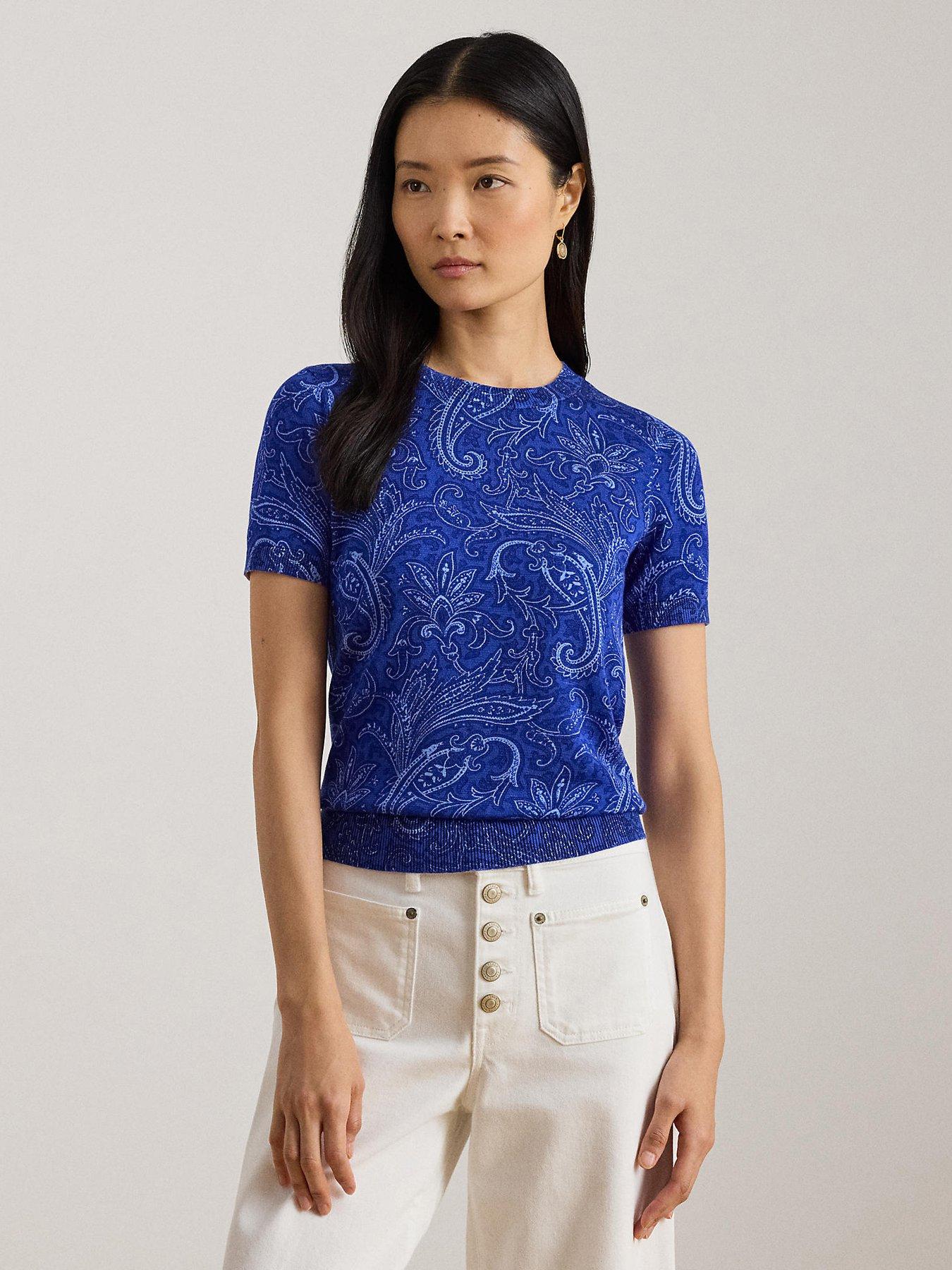 Lauren by Ralph Lauren Eyelah Short Sleeve Paisley Jumper - Blue
