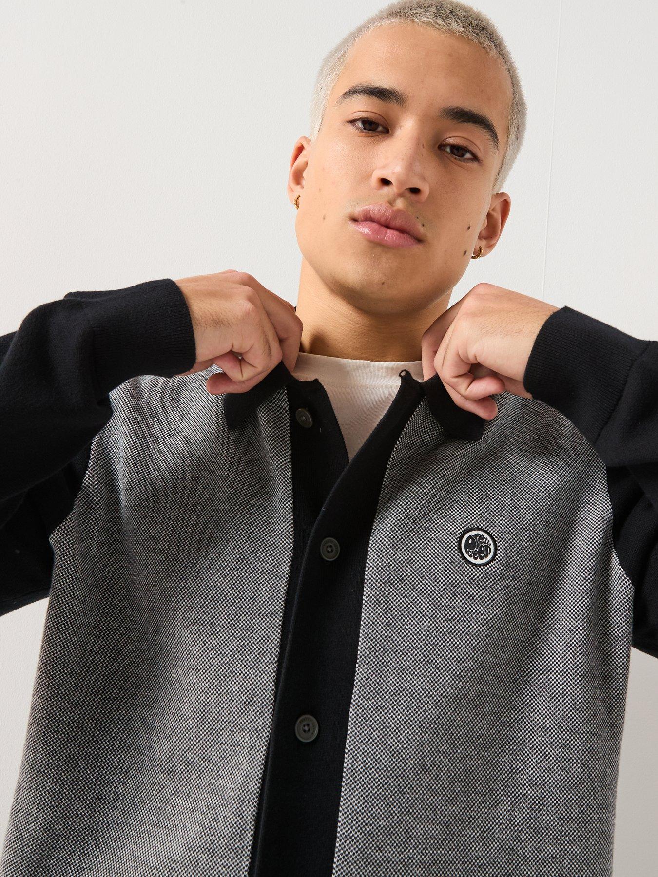  image of pretty-green-roxy-knitted-long-sleeve-knitted-polo-shirt-black