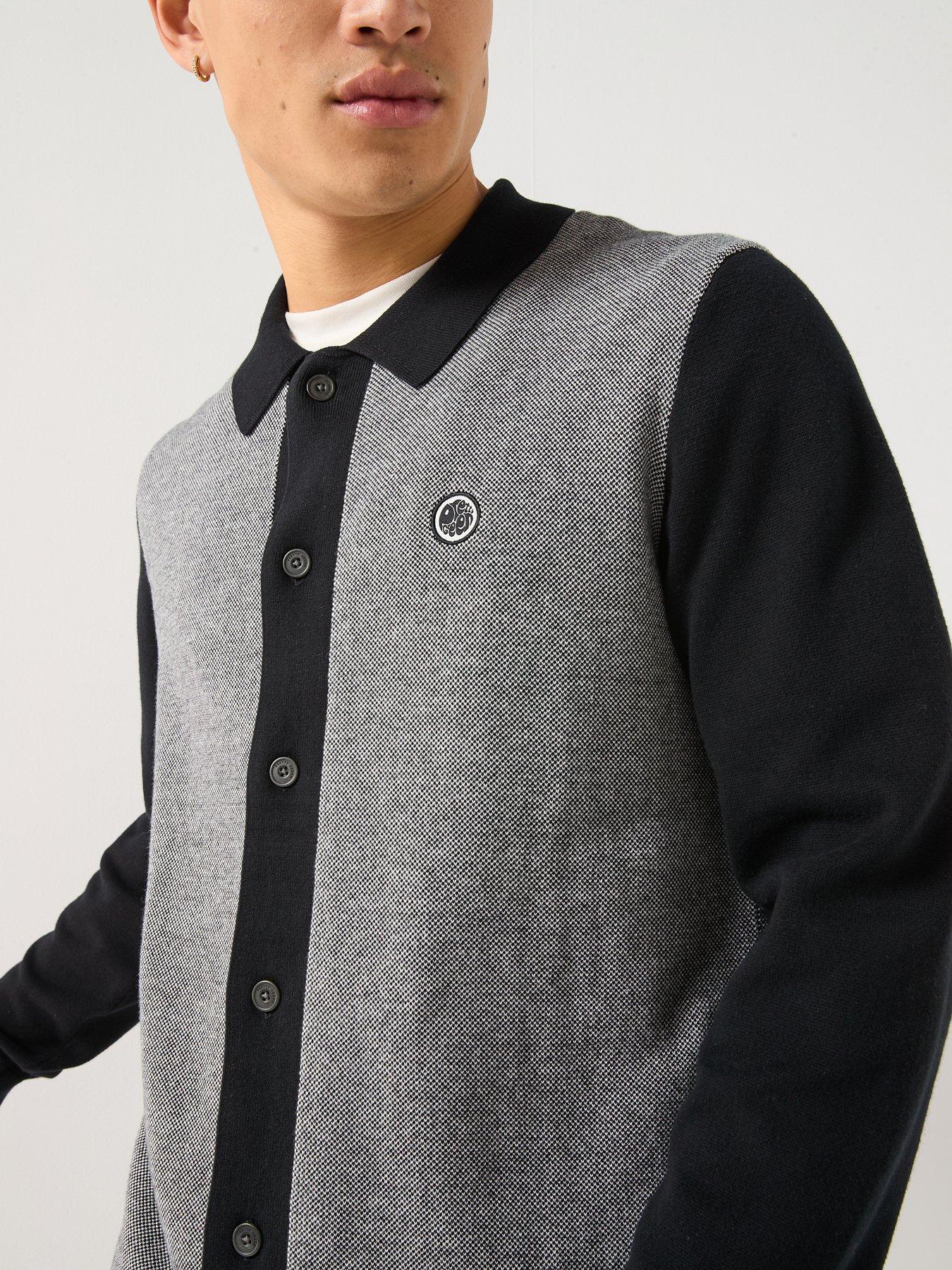  image of pretty-green-roxy-knitted-long-sleeve-knitted-polo-shirt-black