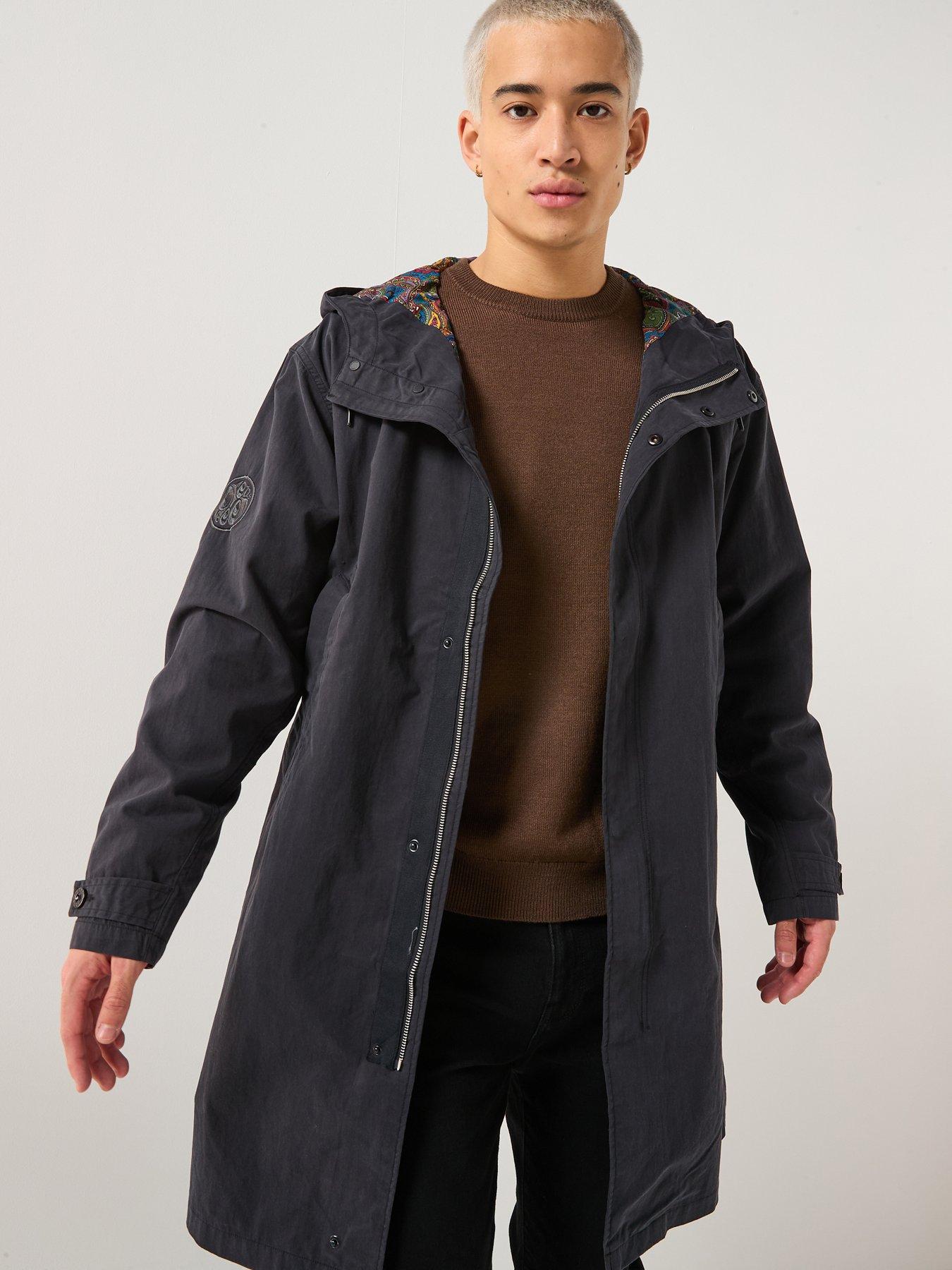 front image of pretty-green-feltham-parka-coat-black