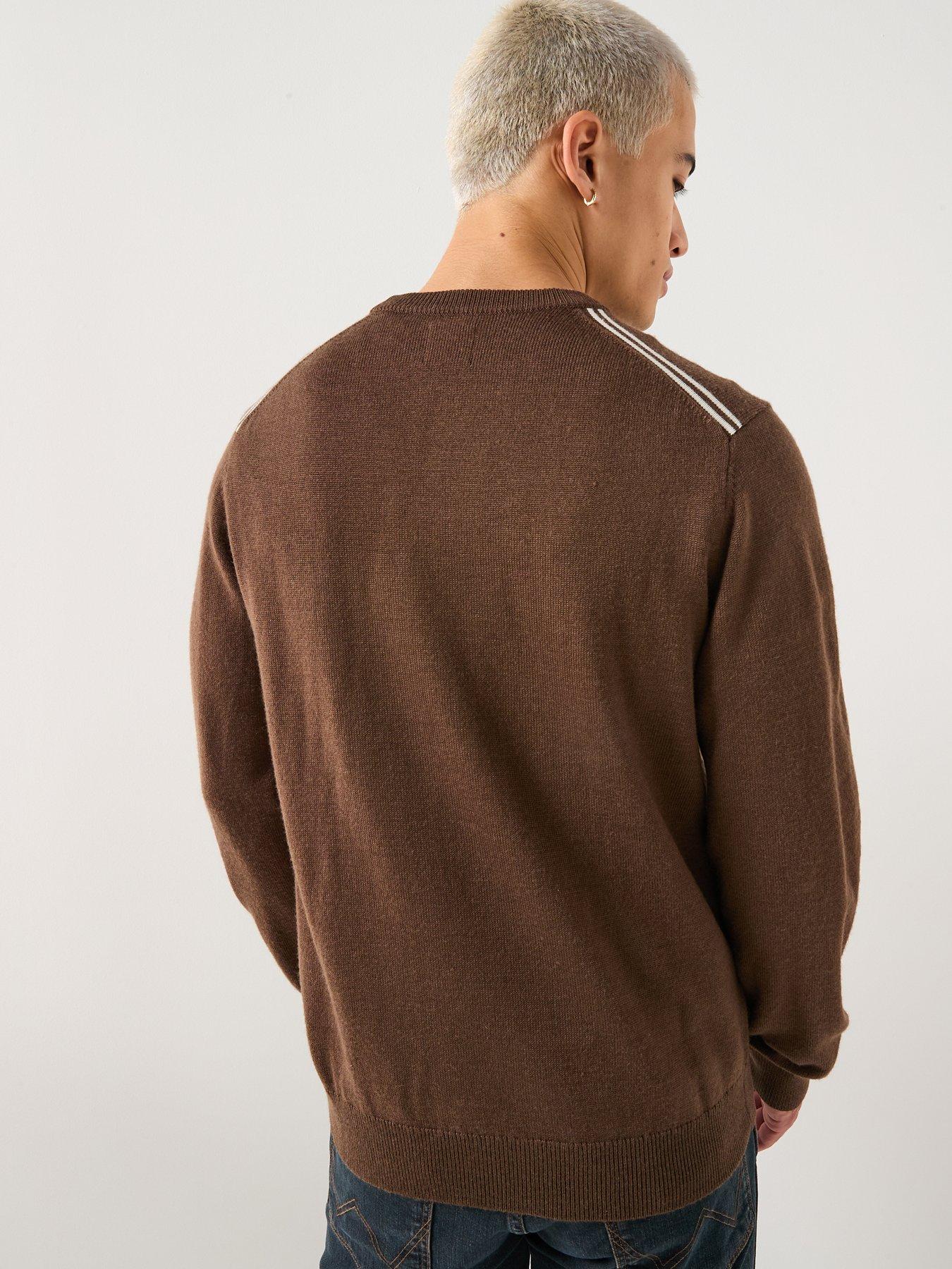  image of pretty-green-tipped-crew-knitted-jumper-brown