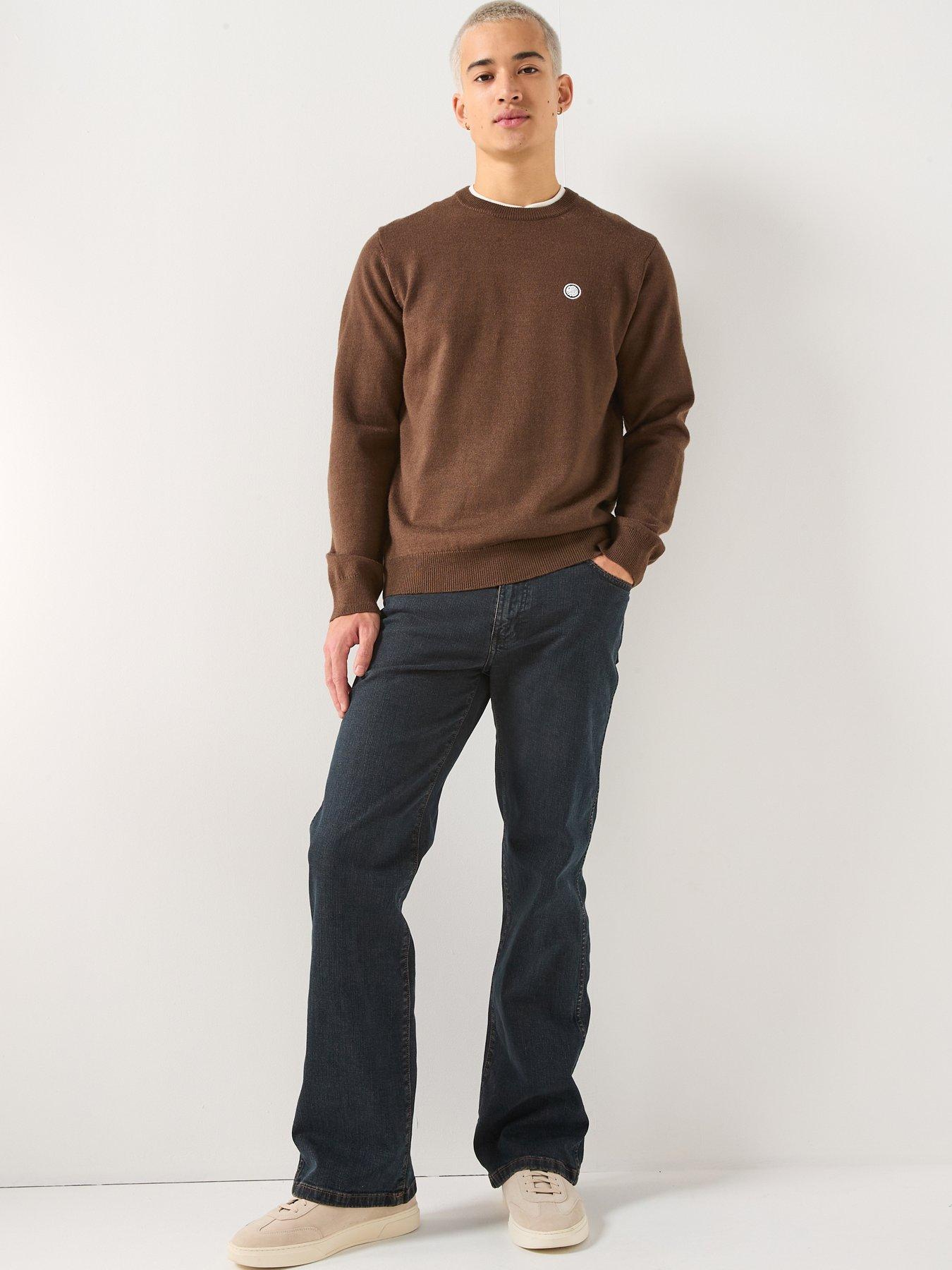  image of pretty-green-tipped-crew-knitted-jumper-brown