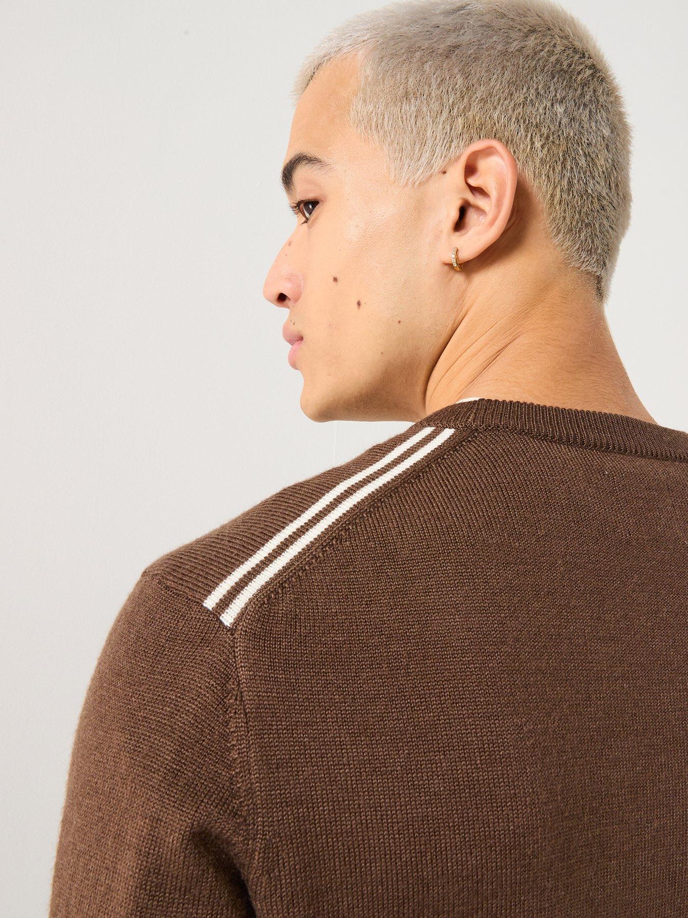  image of pretty-green-tipped-crew-knitted-jumper-brown