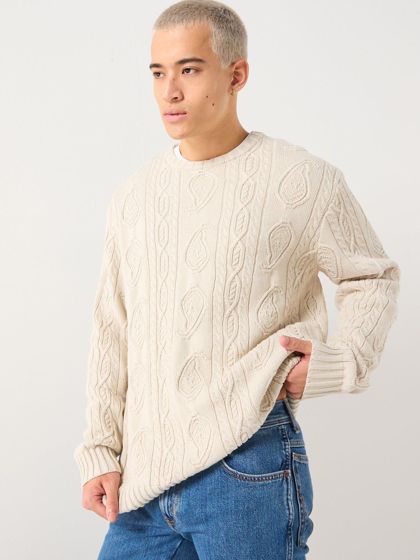 front image of pretty-green-cable-knitted-jumper-cream