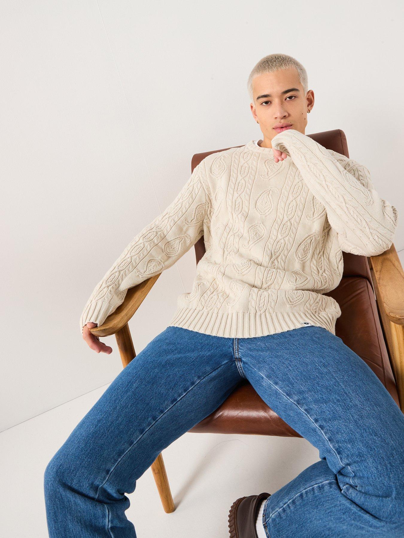  image of pretty-green-cable-knitted-jumper-cream