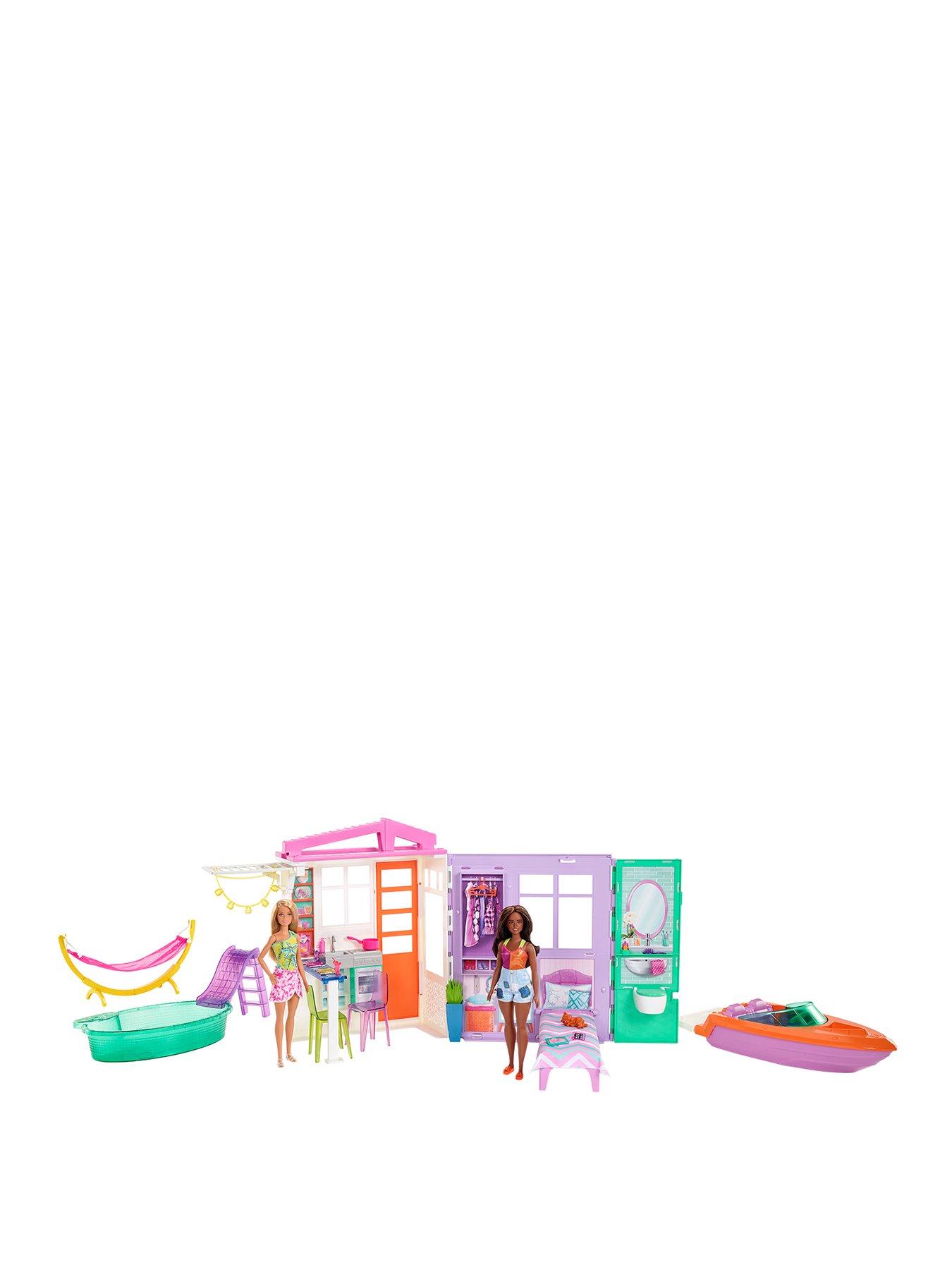 Barbie Pink Passport Doll, Playset  &  Accessories with 2 Fashion Dolls, Doll House, Pool, Boat  &  More
