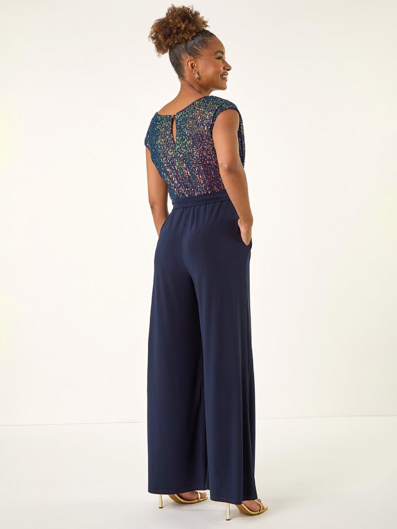  image of roman-sequin-bodice-cowl-neck-jumpsuit-navy