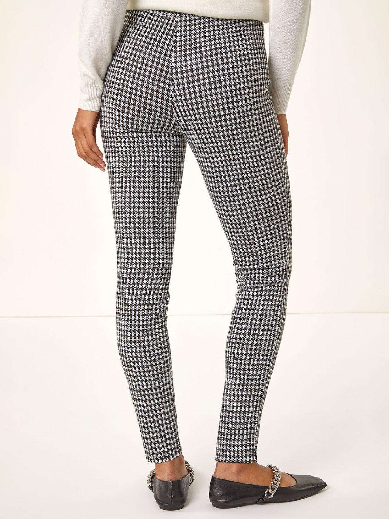 Image 2 of 5 of Roman Check Print Ponte Slim Leg Trouser - Black