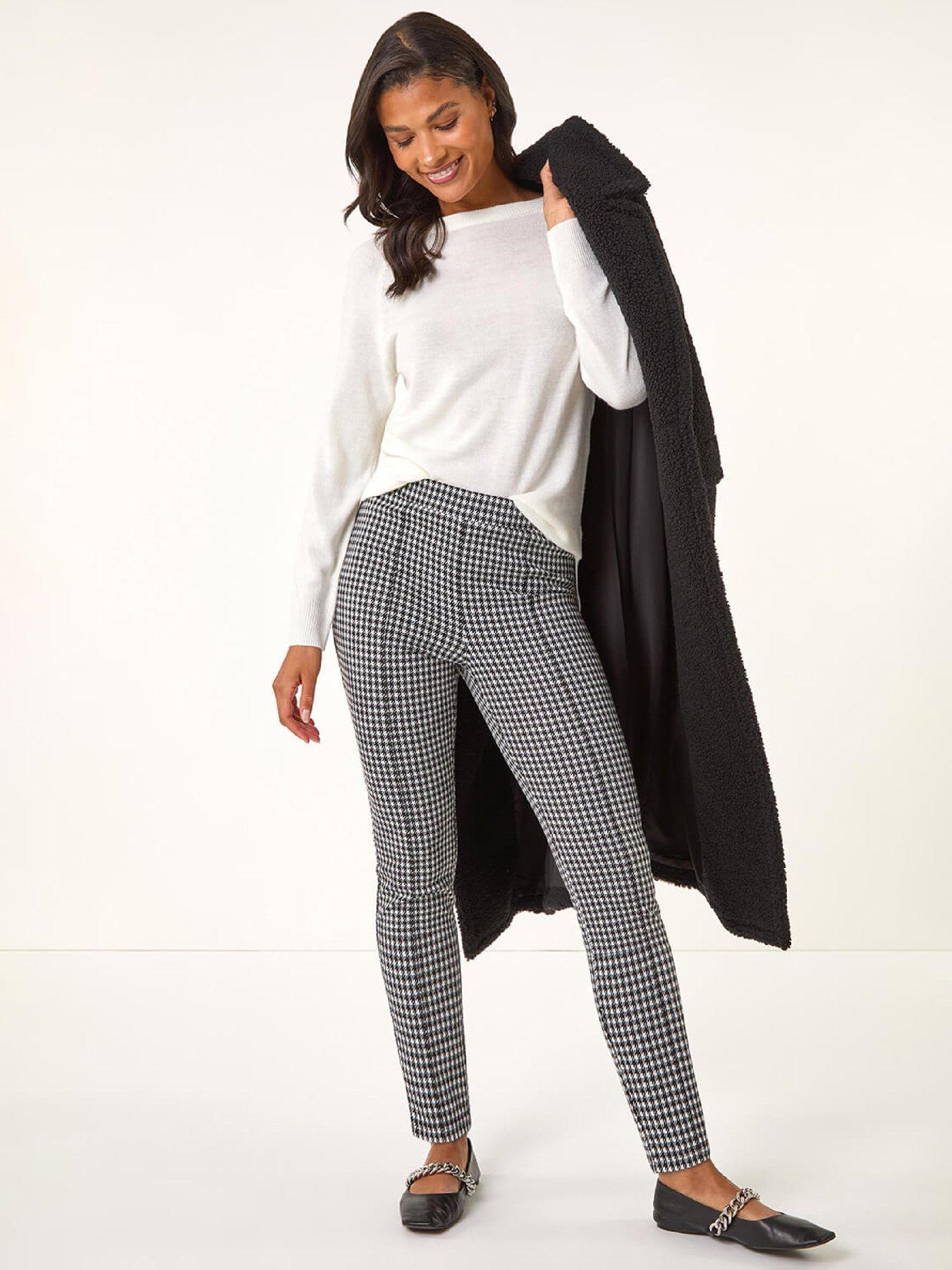 Image 3 of 5 of Roman Check Print Ponte Slim Leg Trouser - Black