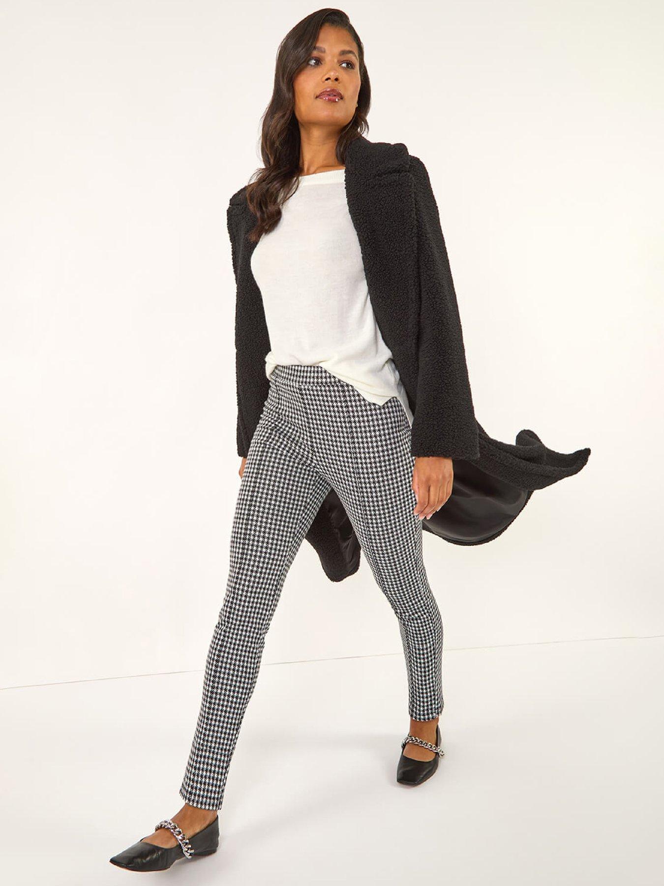 Image 4 of 5 of Roman Check Print Ponte Slim Leg Trouser - Black