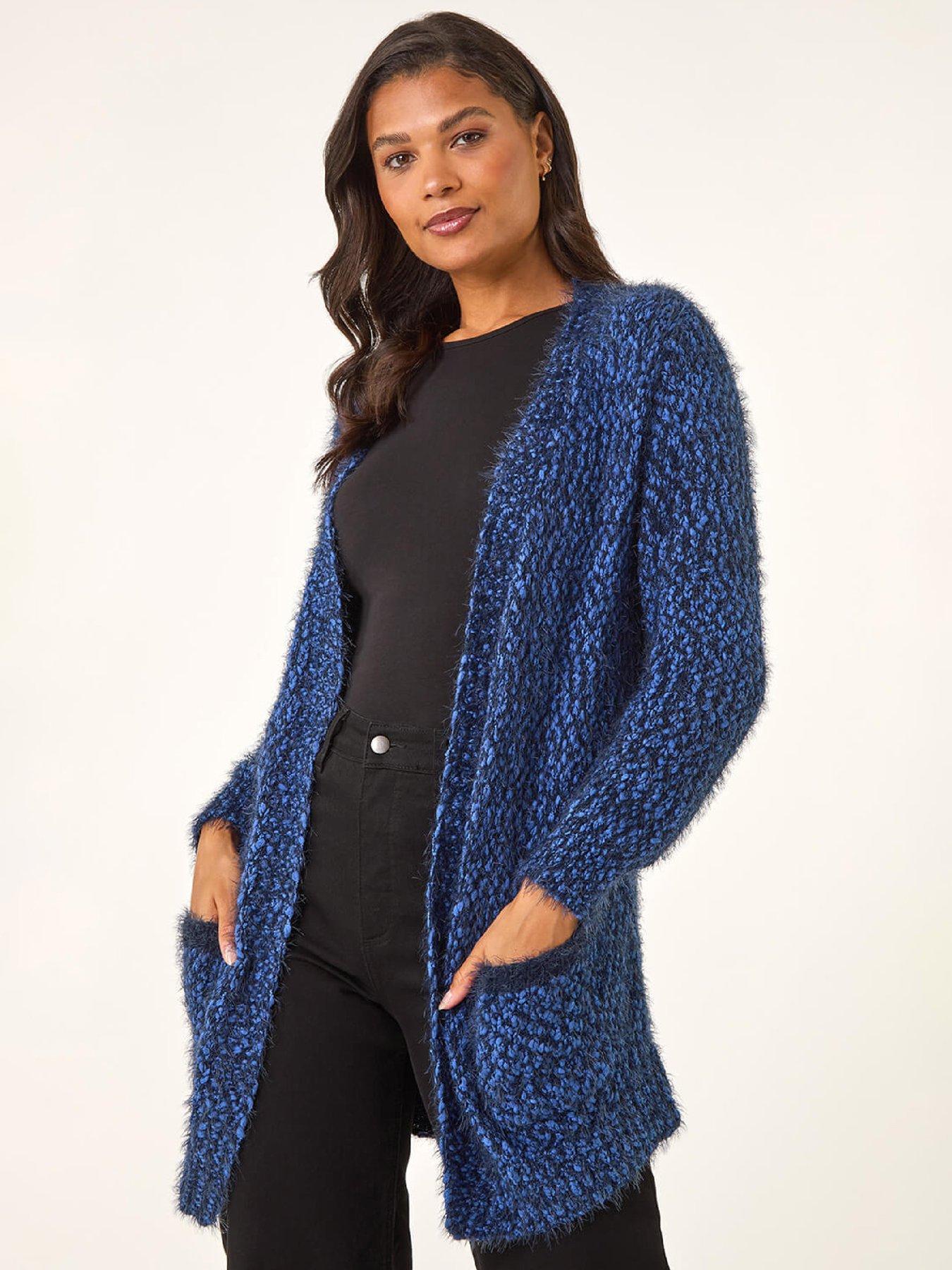Roman Fluffy Longline Knit Cardigan - Blue