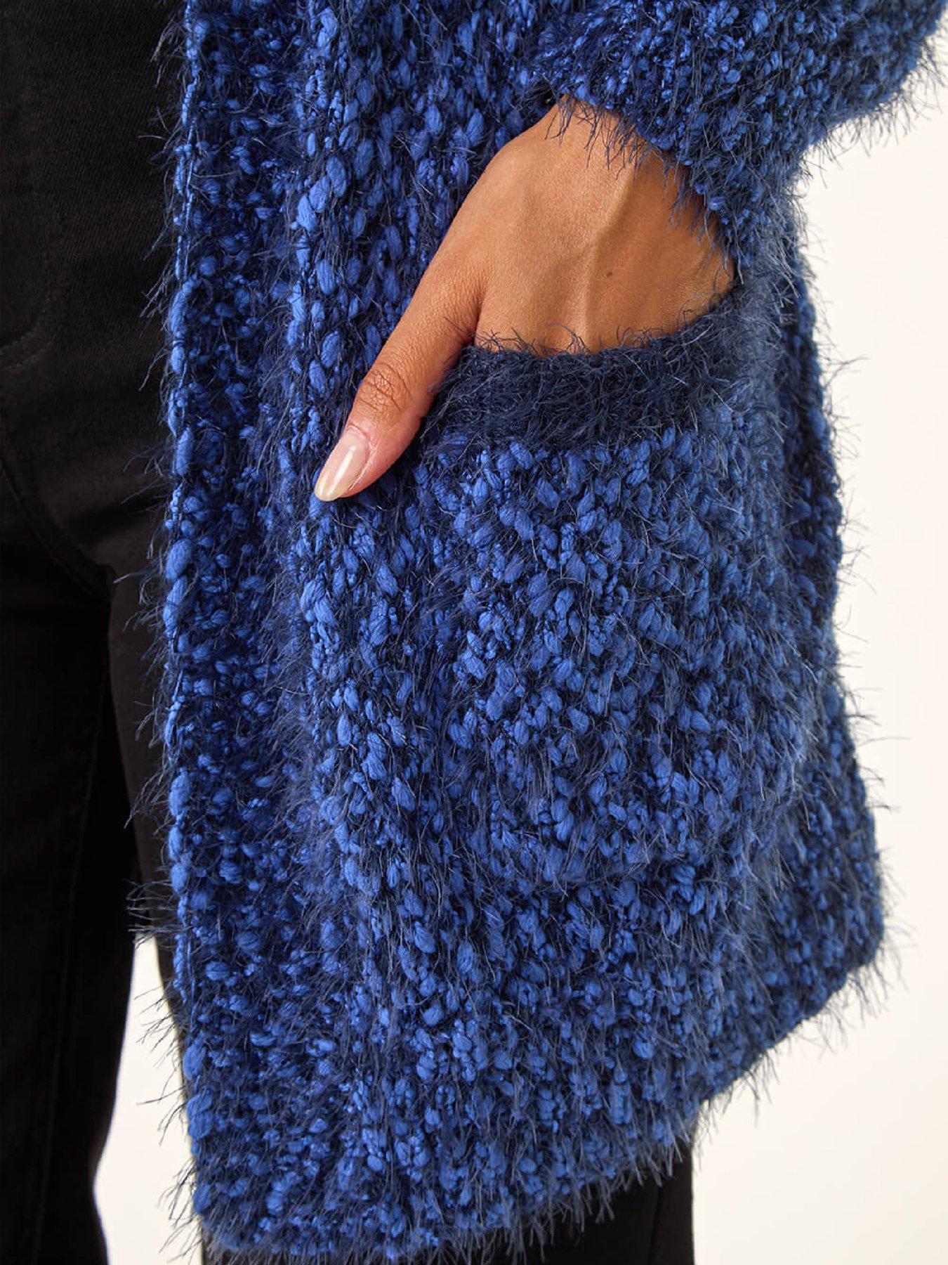  image of roman-fluffy-longline-knit-cardigan-blue