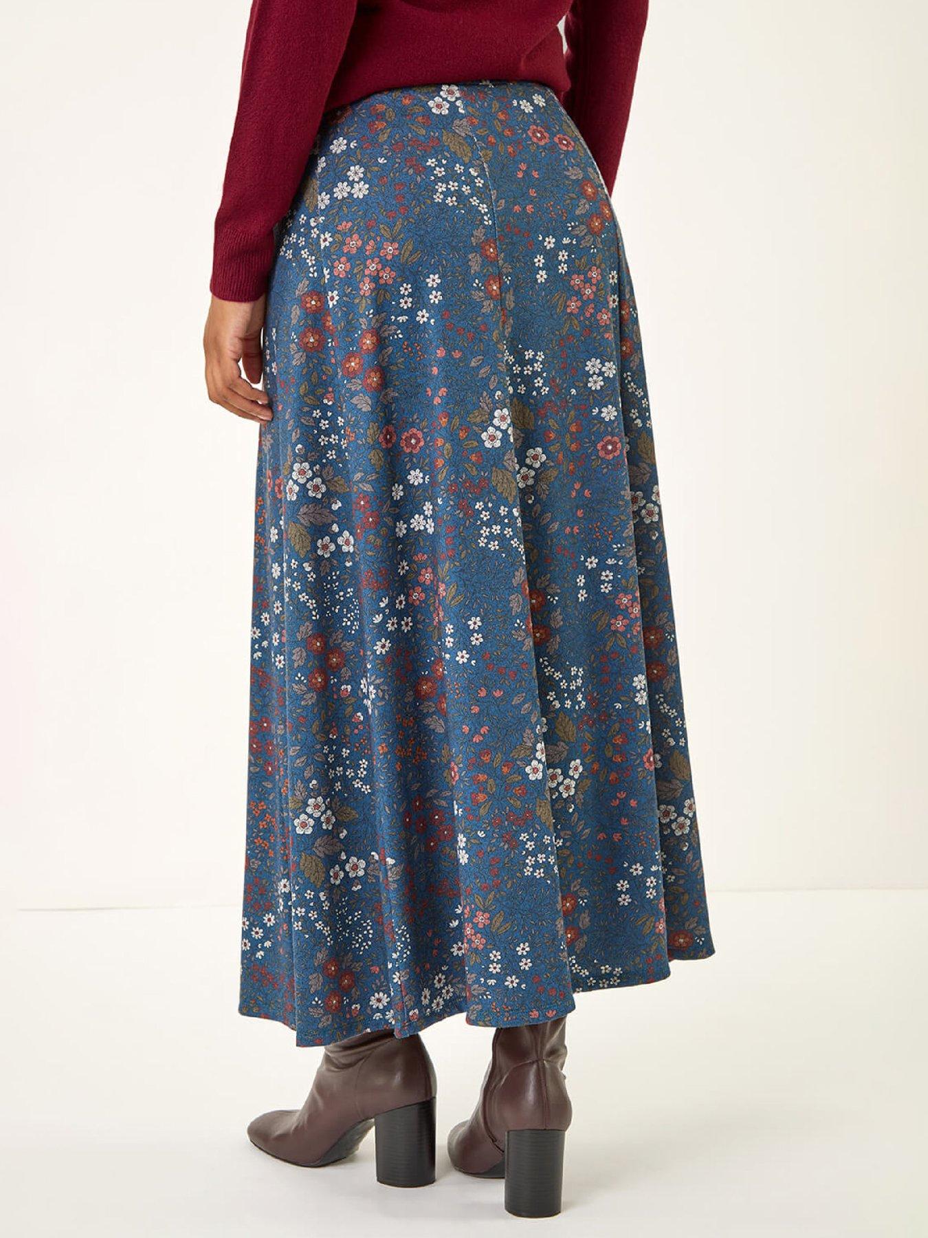 Image 2 of 4 of Roman Ditsy Floral Print Stretch Skirt - Denim