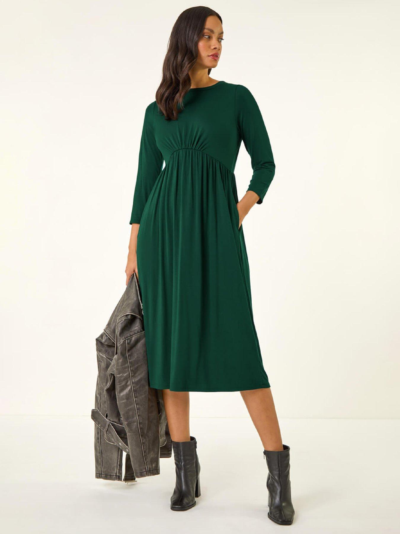  image of roman-dusk-gathered-pocket-stretch-midi-dress-teal