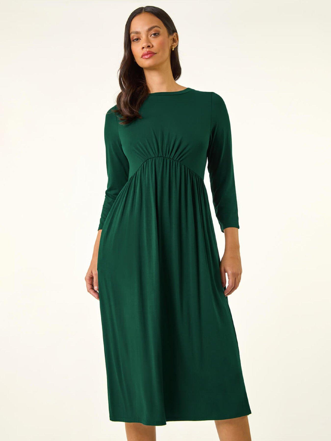  image of roman-dusk-gathered-pocket-stretch-midi-dress-teal