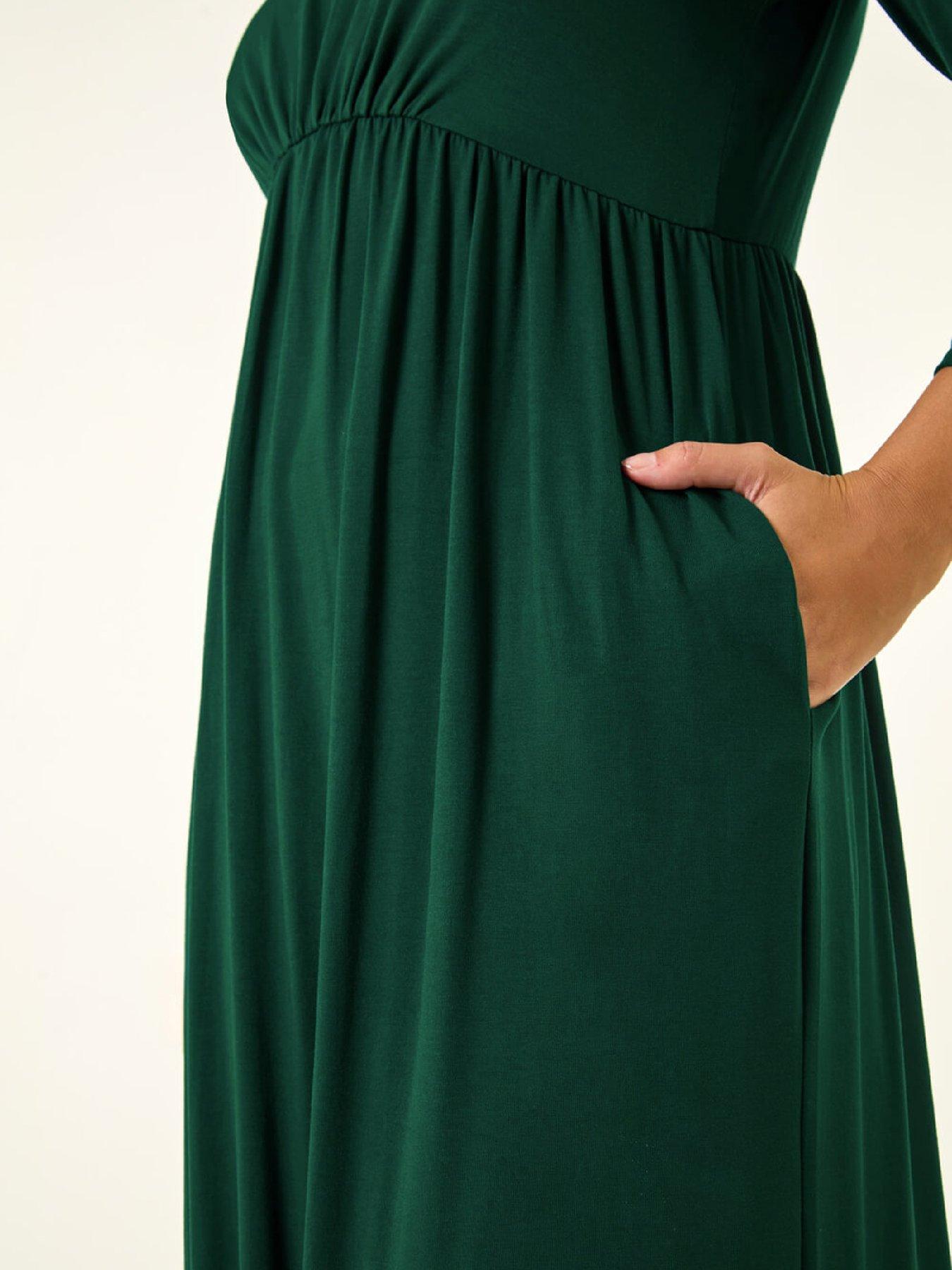  image of roman-dusk-gathered-pocket-stretch-midi-dress-teal